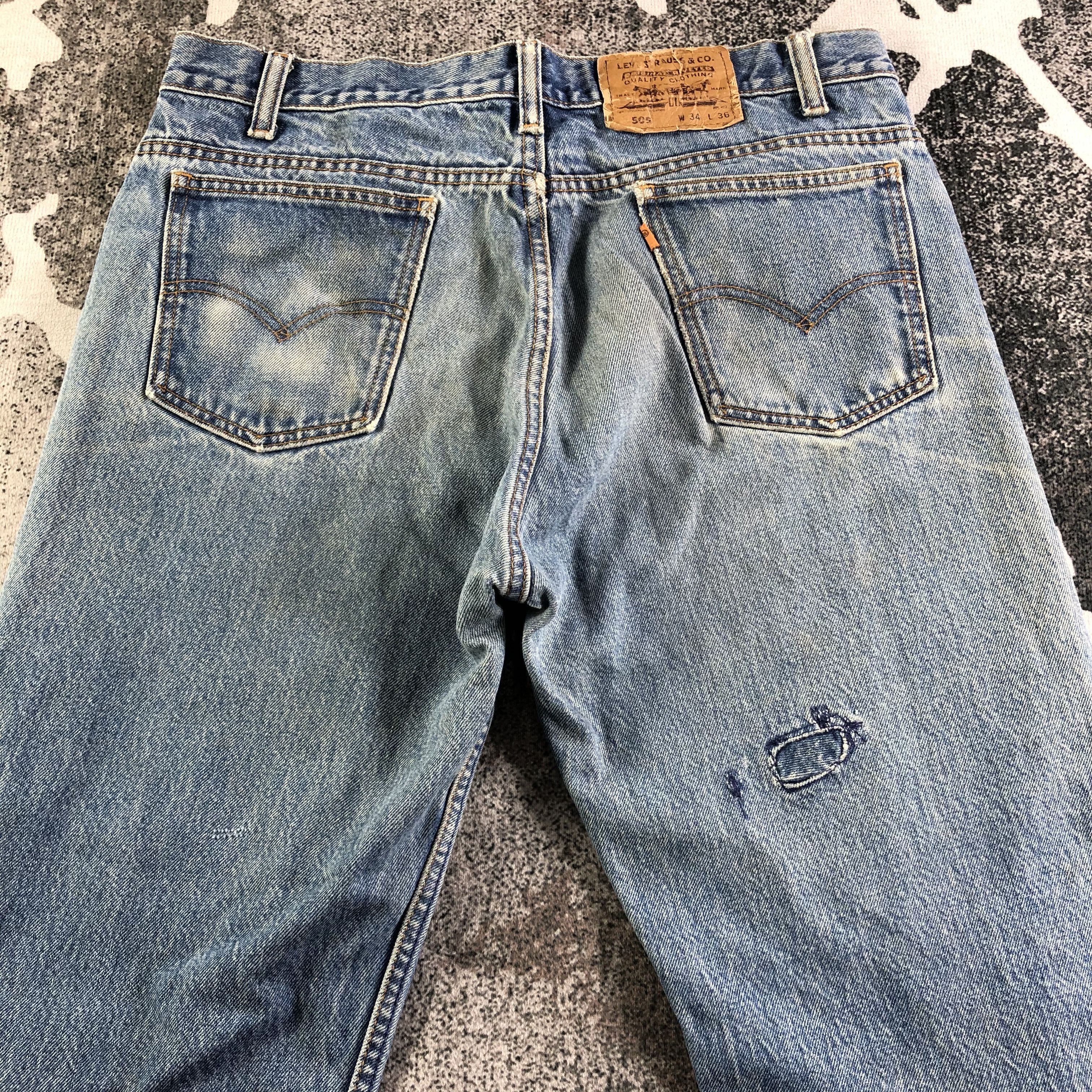 Levi's Vintage Levis 505 Jeans Orange Tab Distress Denim KJ2993 Size US 33 - 4 Thumbnail