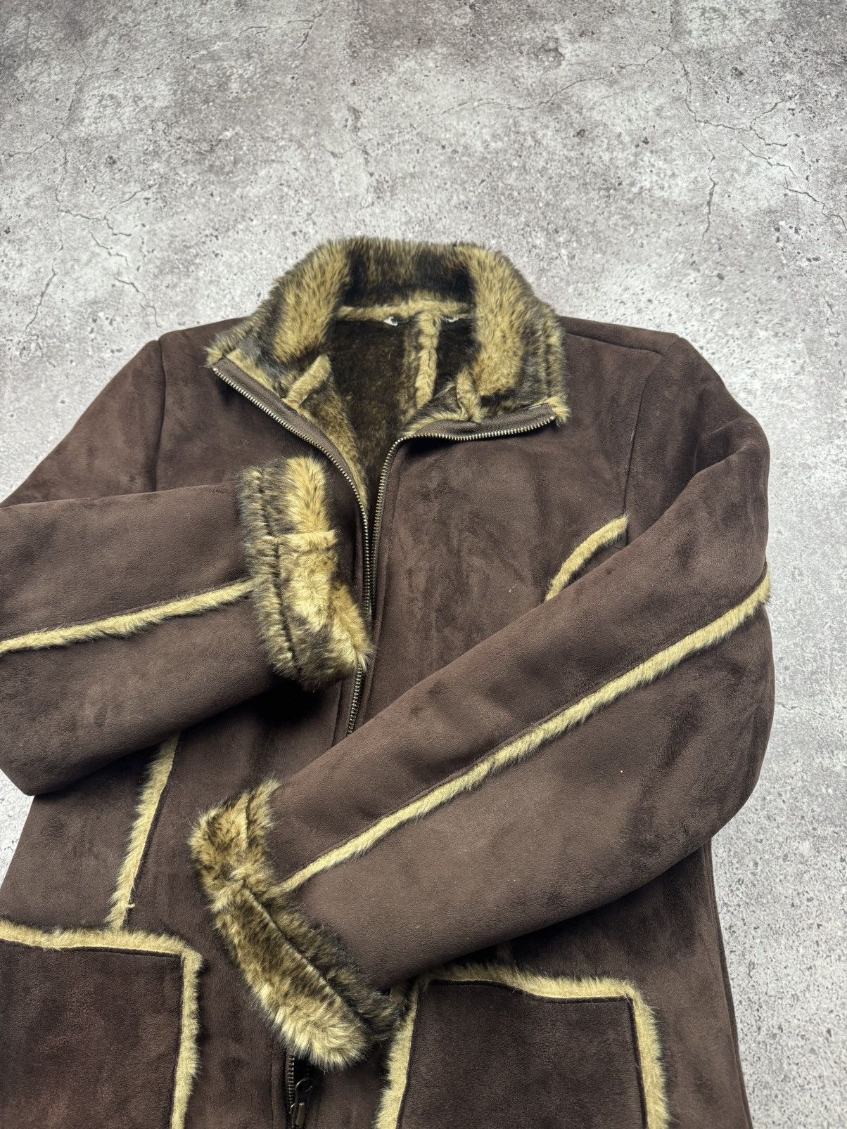 If Six Was Nine VINTAGE SUEDE FUR COAT JAPAN GLAMOUR RARE Y2K 90S BROWN Size M / US 6-8 / IT 42-44 - 5 Thumbnail