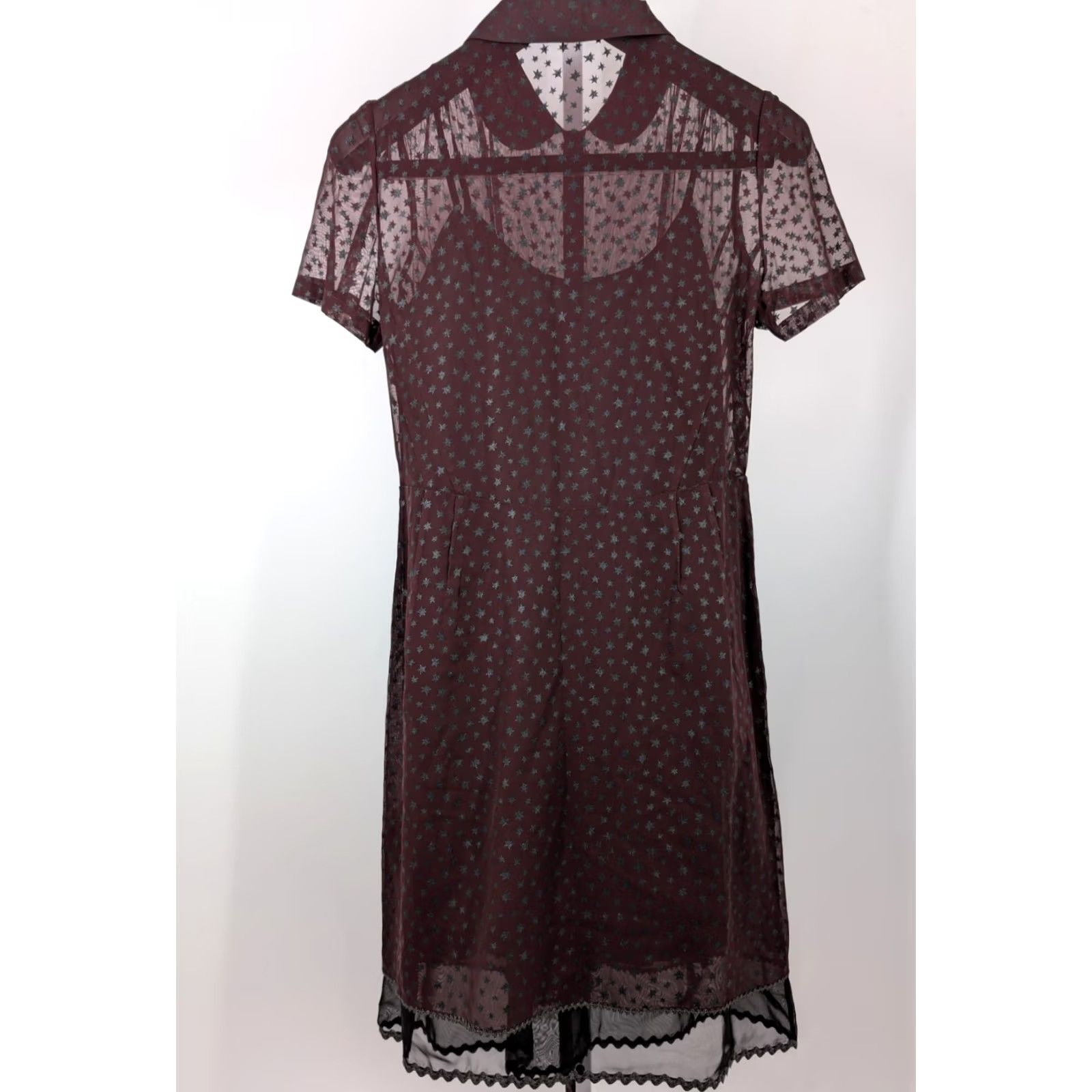 Coach Coach 1941 Runway Star Print Sheer Prairie Crimson Boho Tie Dress Adults 8 Red Cupro Short Sleeve Slip Dress Womens Size M / US 6-8 / IT 42-44 - 2 Thumbnail