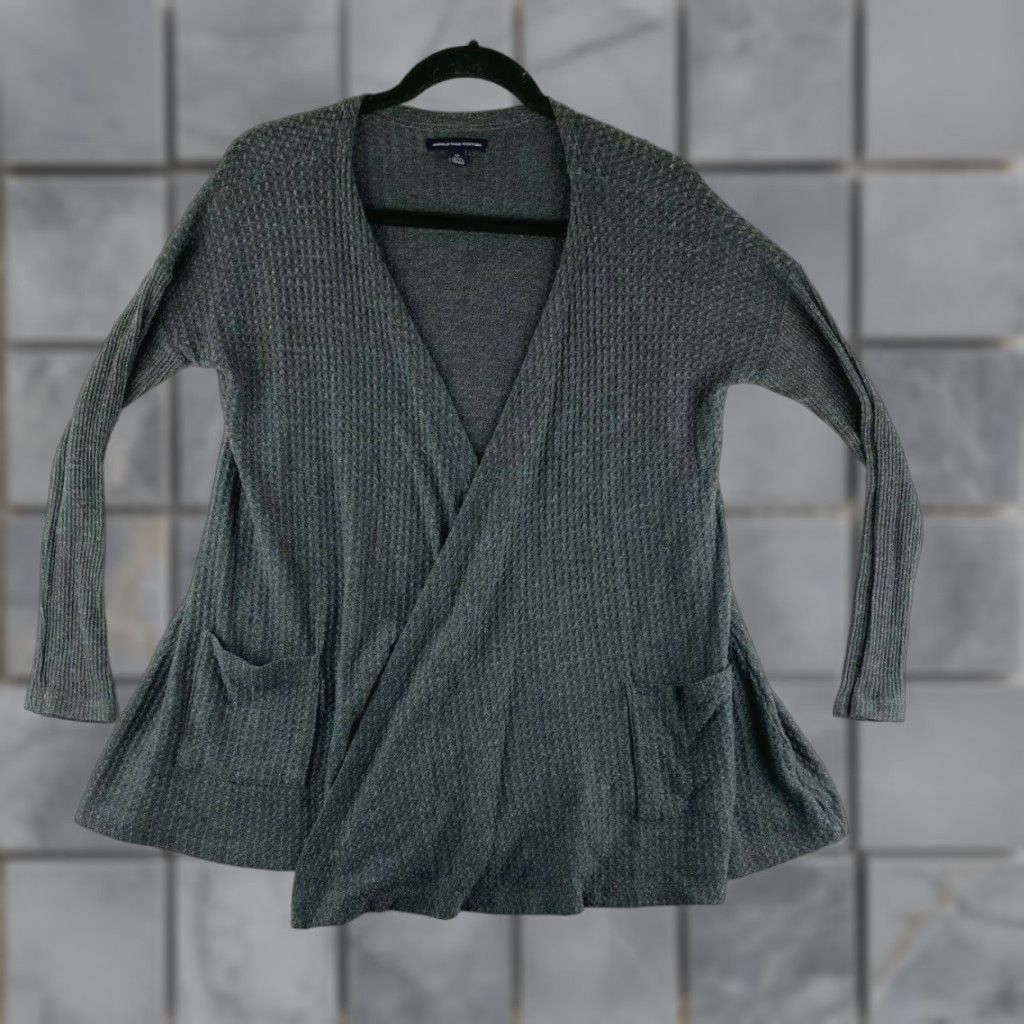 American Eagle Outfitters VINTAGE American Eagle Outfitters Cardigan Womens Small S Gray Waffle Knit Long Sleeve Open Front Pullover Sweater Casual Pockets Size S / US 4 / IT 40 - 1 Thumbnail