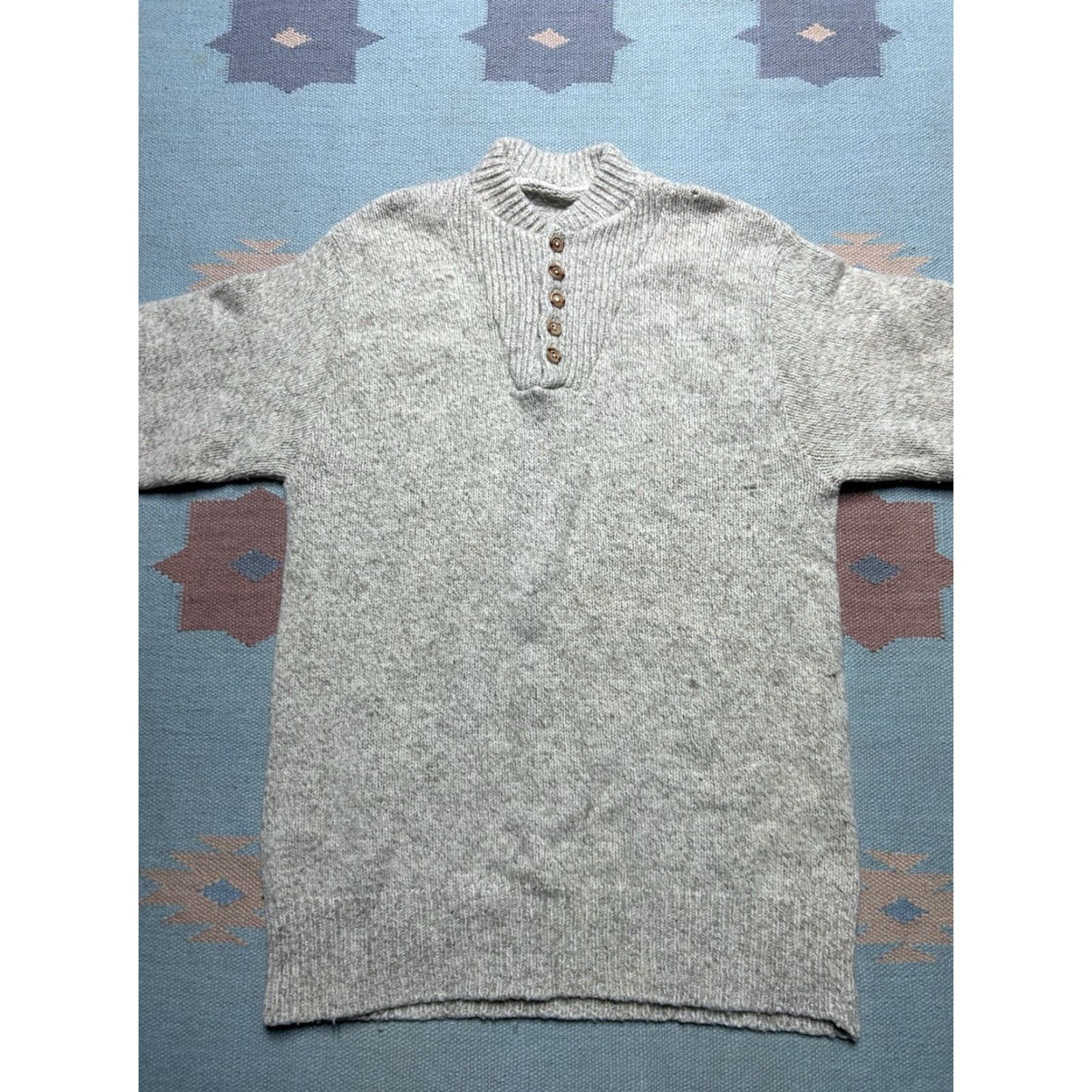 Vintage VINTAGE pullover sweater wool knit Henley 1/4 button cream white M/L Mens Size US L / EU 52-54 / 3 - 2 Thumbnail