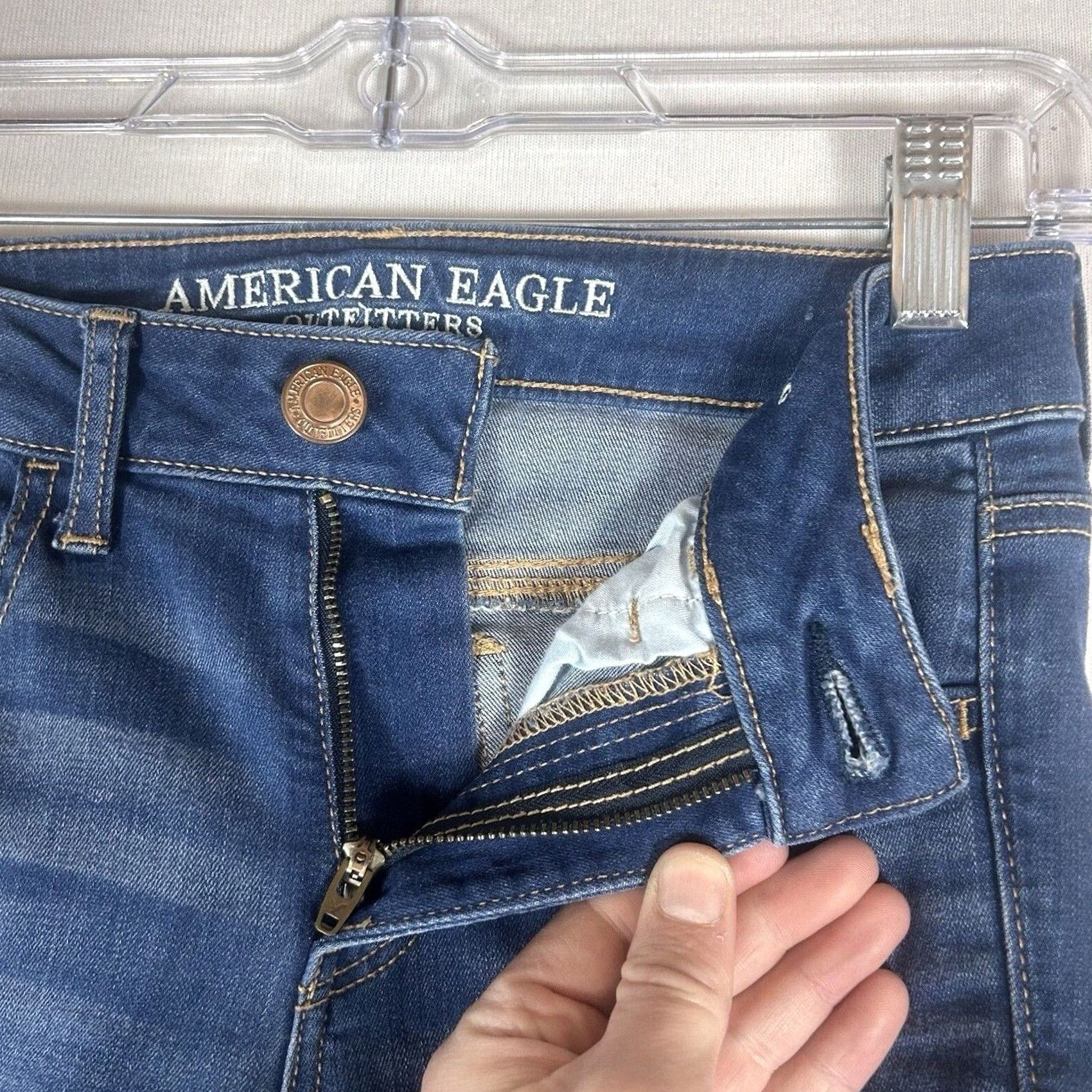American Eagle Outfitters American Eagle Jegging Jeans Womens 2 Long Super Stretch X Blue Denim Skinny AEO Size 26" / US 2 / IT 38 - 2 Thumbnail