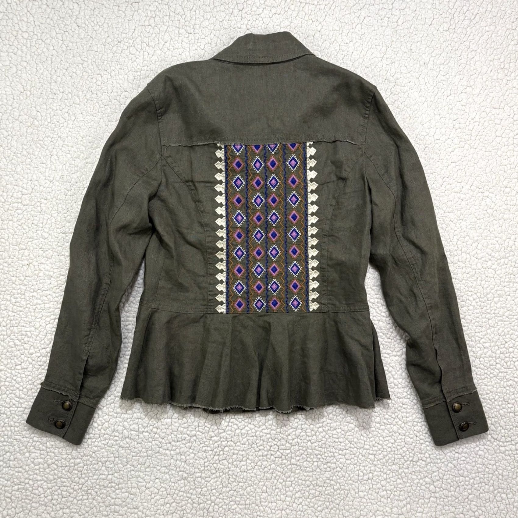 Vintage INC Intl. Concepts Linen Aztec Embroidered Utility Jacket Green Size S Peplum Size S / US 4 / IT 40 - 2 Thumbnail