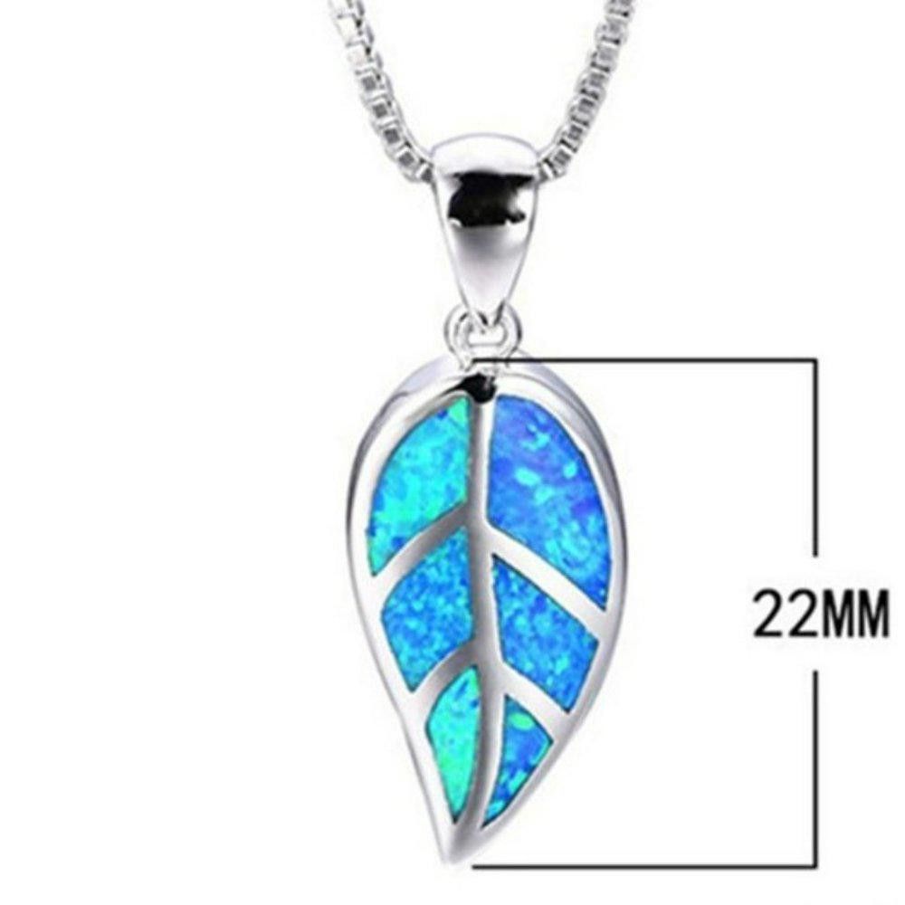 Designer Blue Opal Leaf Silver Necklace & Chain Size ONE SIZE - 6 Thumbnail