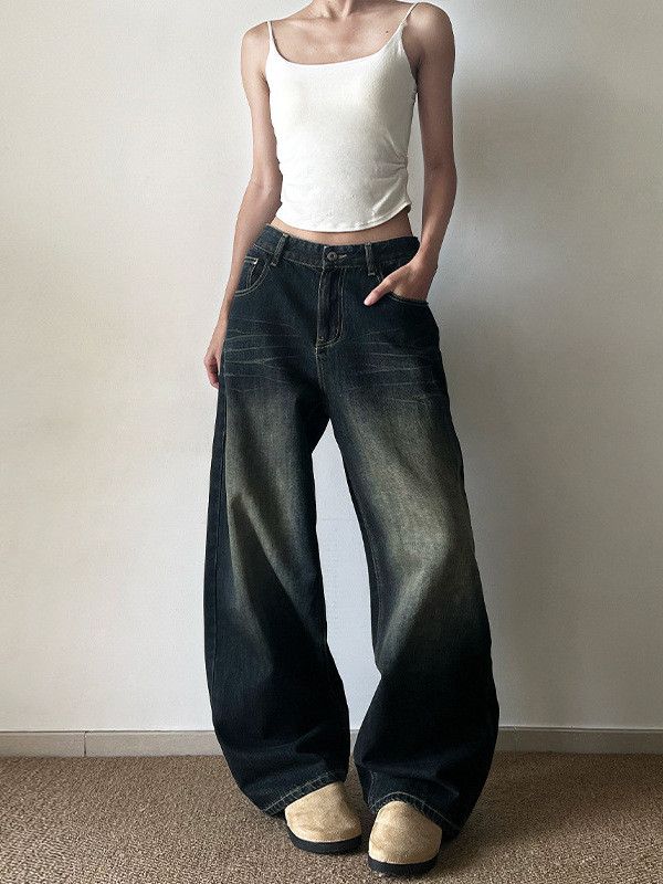 Japanese Brand American high-street whiskered straight-leg casual jeans Size US 32 / EU 48 - 2 Thumbnail