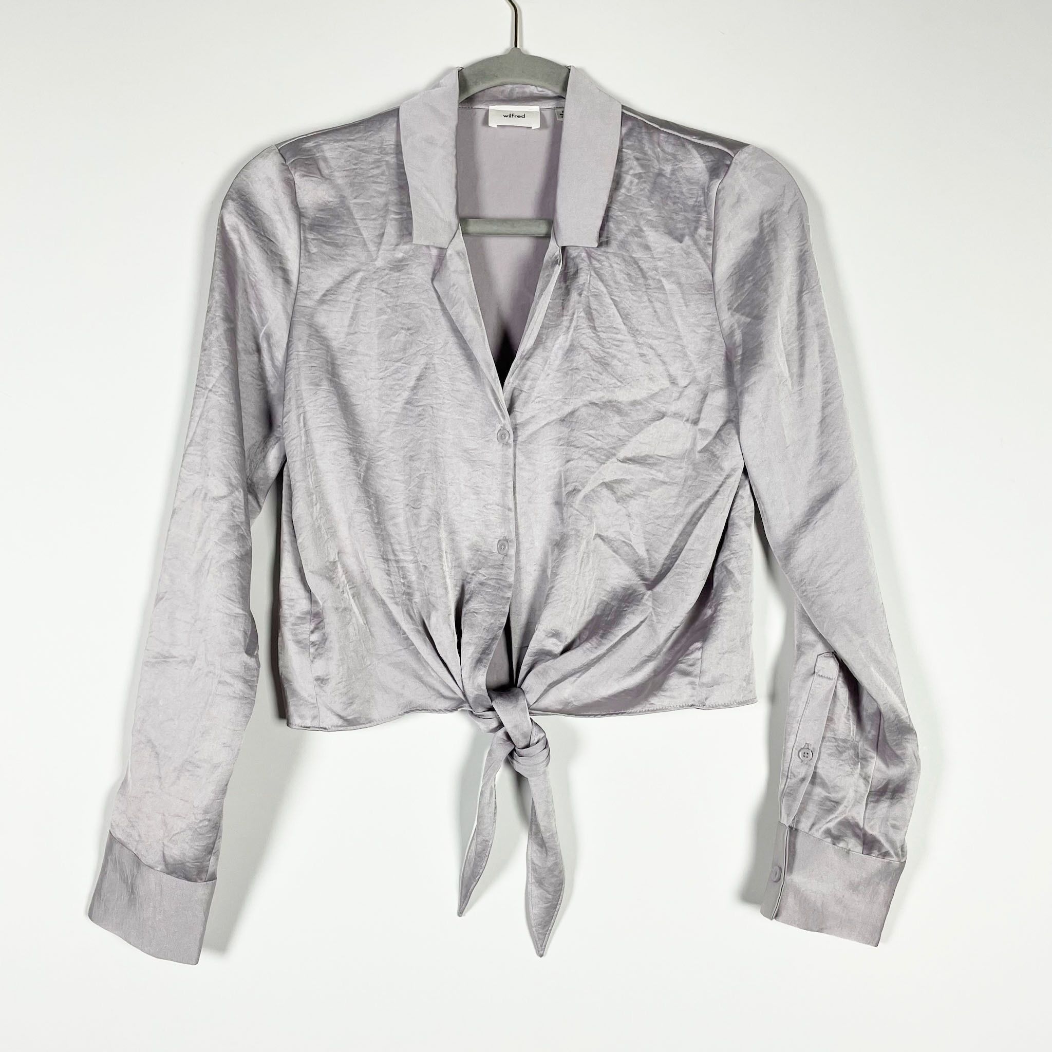 Aritzia Wilfred Free Aritzia Tie Front Satin Button Collared Size XS / US 0-2 / IT 36-38 - 1 Thumbnail