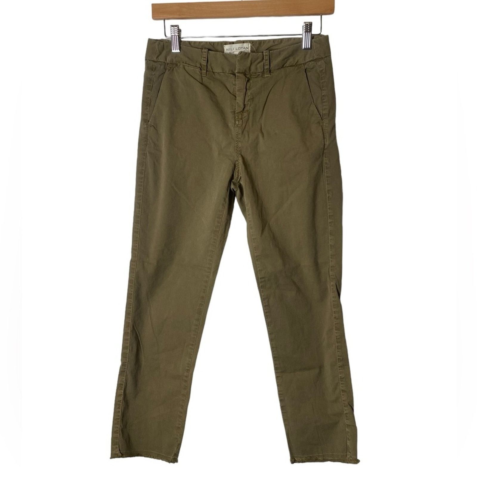 Nili Lotan NILI LOTAN High-Rise Straight Leg Distress Hem Pants 0 Size 25" / US 0 / IT 36 - 1 Thumbnail