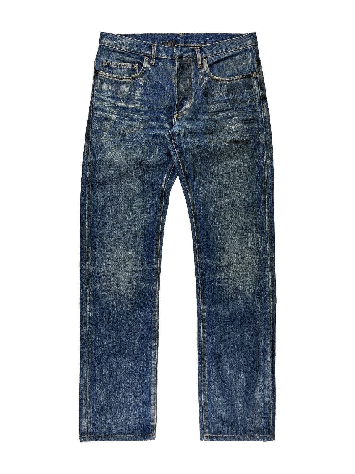 Pre-owned Dior X Hedi Slimane Aw06 Dior Homme Luster Waxed Clawmark Distressed Denim Jeans In Blue