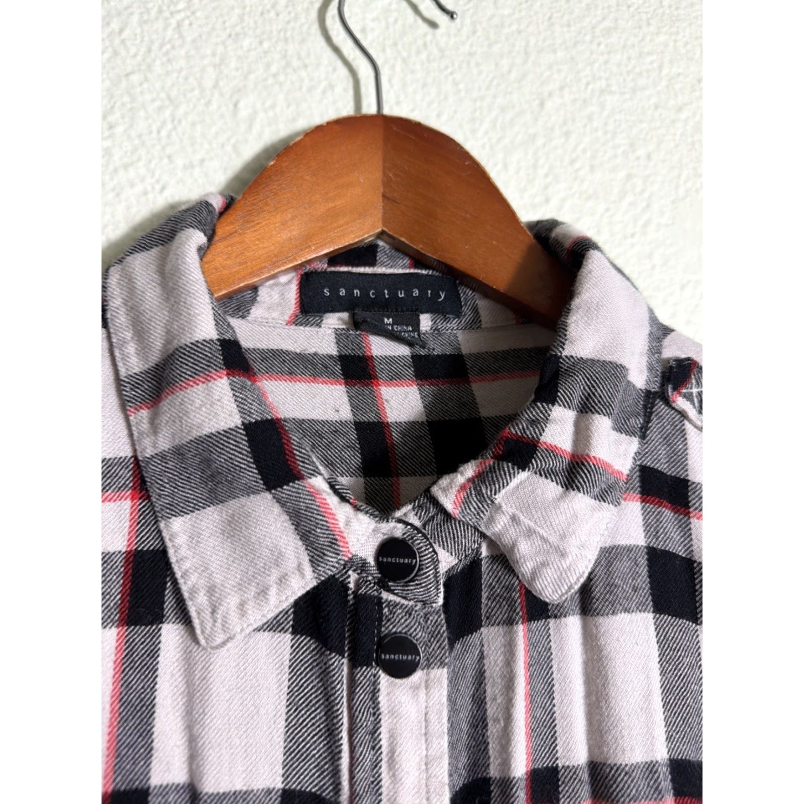 Sanctuary Sanctuary Women’s Medium Long Sleeve Snap Button Shirt Plaid Beige Black Size M / US 6-8 / IT 42-44 - 4 Thumbnail