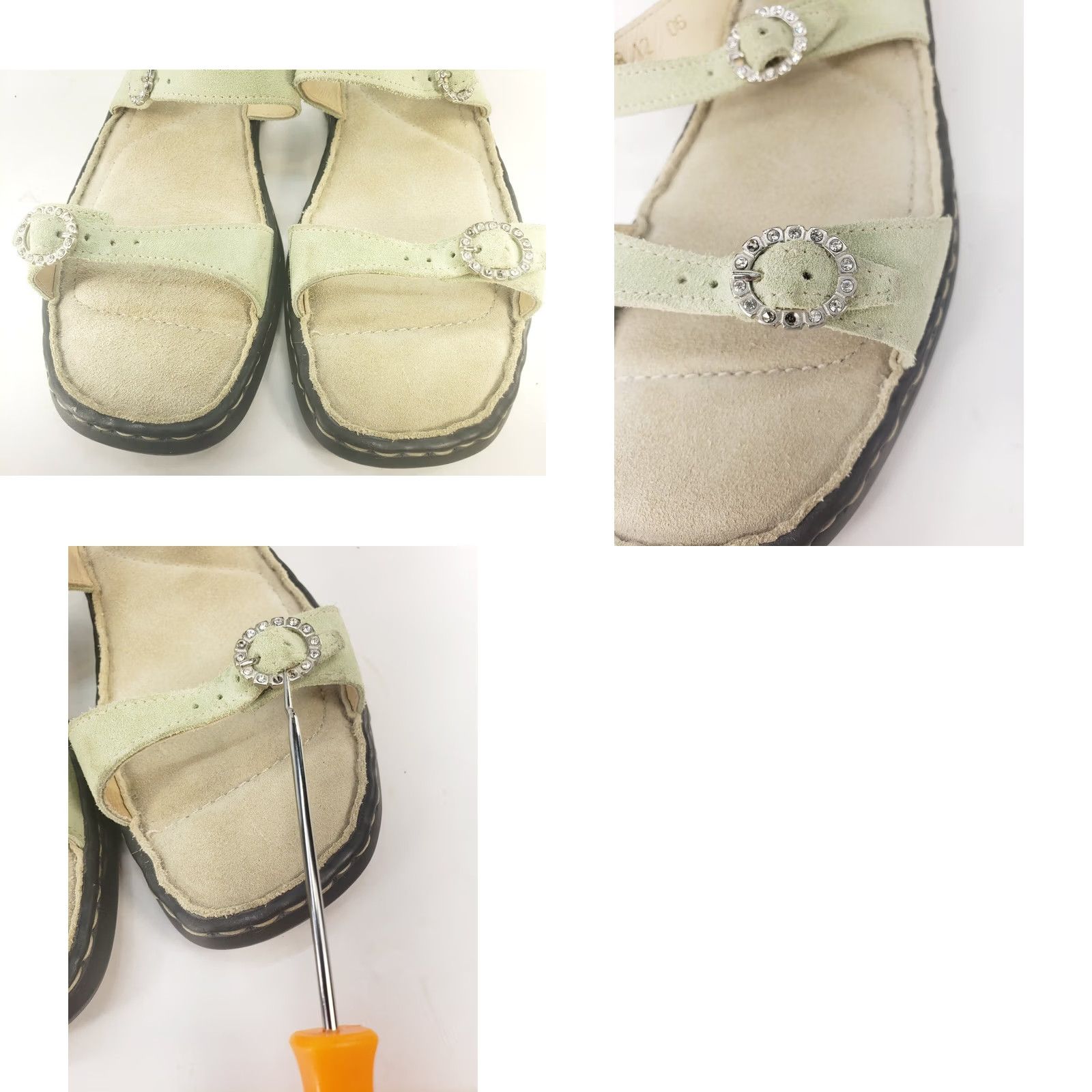 Vintage Josef Seibel Slide Sandals Womens 7.5 Mint Green Suede Buckle Strap Casual Wedding Party Travel Style Size US 8 / IT 38 - 9 Thumbnail