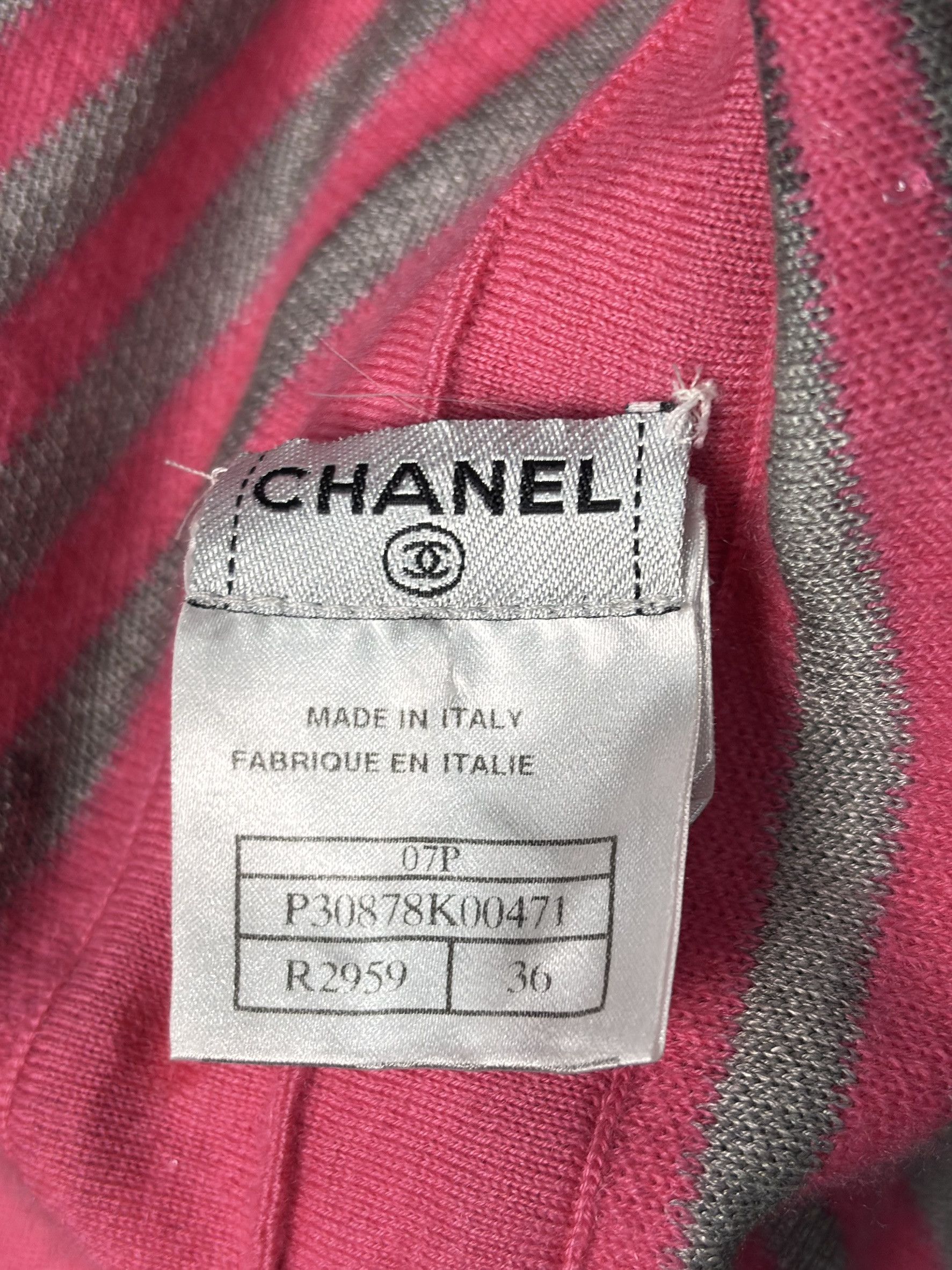 Chanel CHANEL Pink & Grey Striped Cashmere Silk Knit Cardigan Size XS / US 0-2 / IT 36-38 - 5 Thumbnail