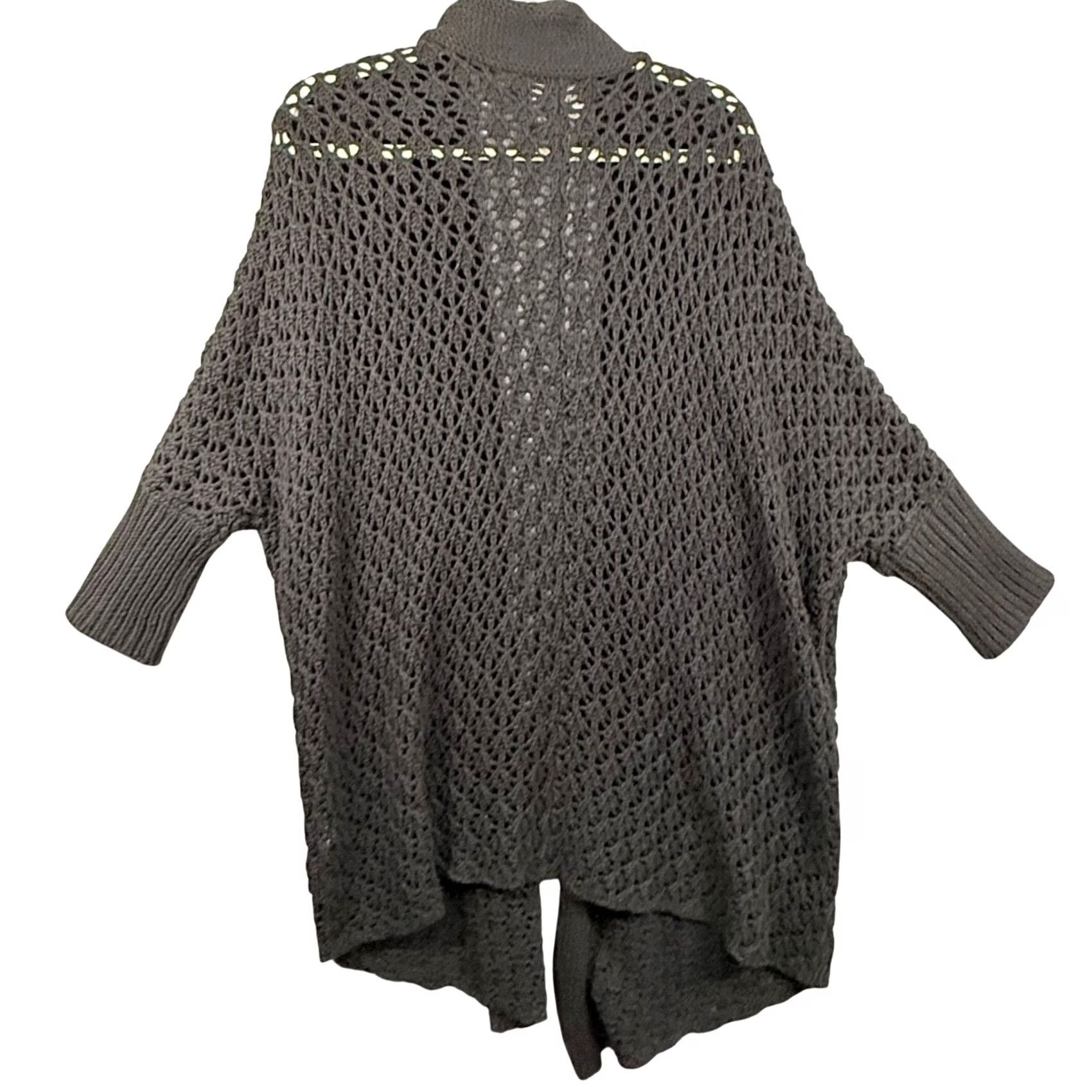 Lucky Brand Lucky Brand Cardigan 2X Black Crochet Knit Open Front Oversized Batwing Boho Size XXL / US 16-18 / IT 52-54 - 2 Thumbnail