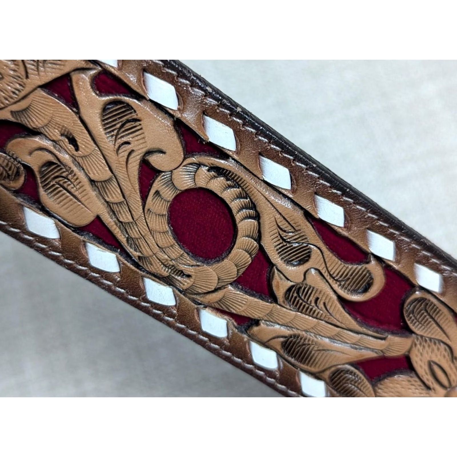 Tony Lama VINTAGE Tony Lama belt Leather WESTERN belt 28 Unisex Adults Brown Tooled Rodeo 1960s 1970s Mens Womens boys girls Size 28 - 5 Thumbnail