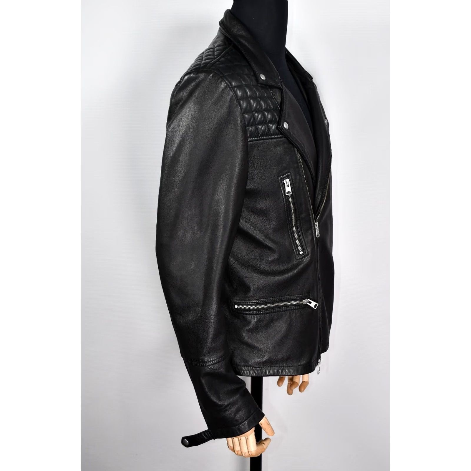 Allsaints All Saints Catch Biker Jacket Leather Quilted Zip Black L Men Reggular Size Shirt? Size US L / EU 52-54 / 3 - 6 Thumbnail