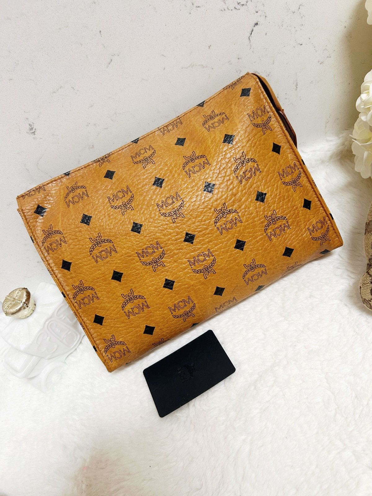MCM Authentic MCM Cognac Monogram XL Cosmetic Bag / Clutch Size ONE SIZE - 6 Thumbnail