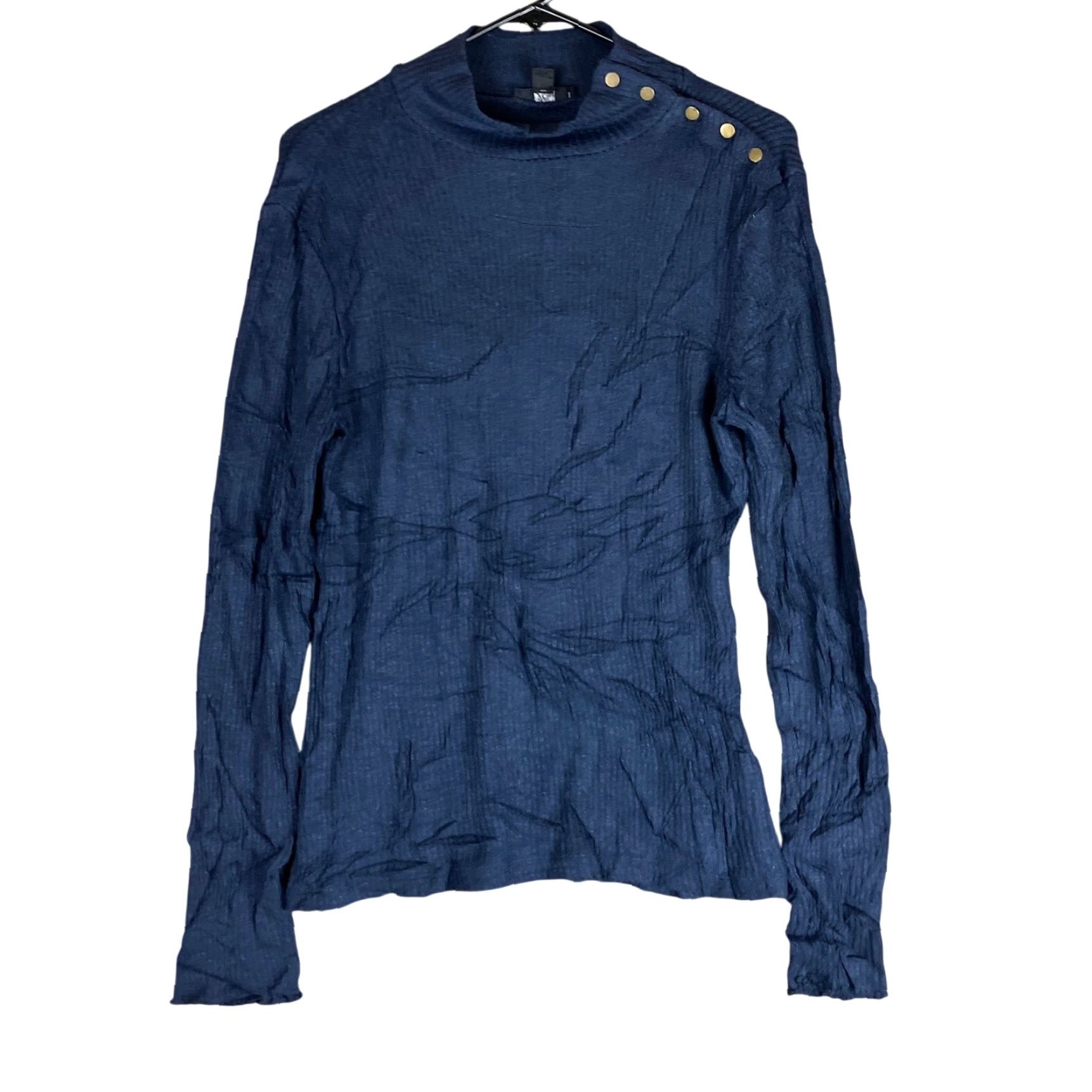 J.Crew J.CREW Womens Sweater Blue Ribbed Mock Neck Button Shoulder Stretch Large Size L / US 10 / IT 46 - 2 Thumbnail
