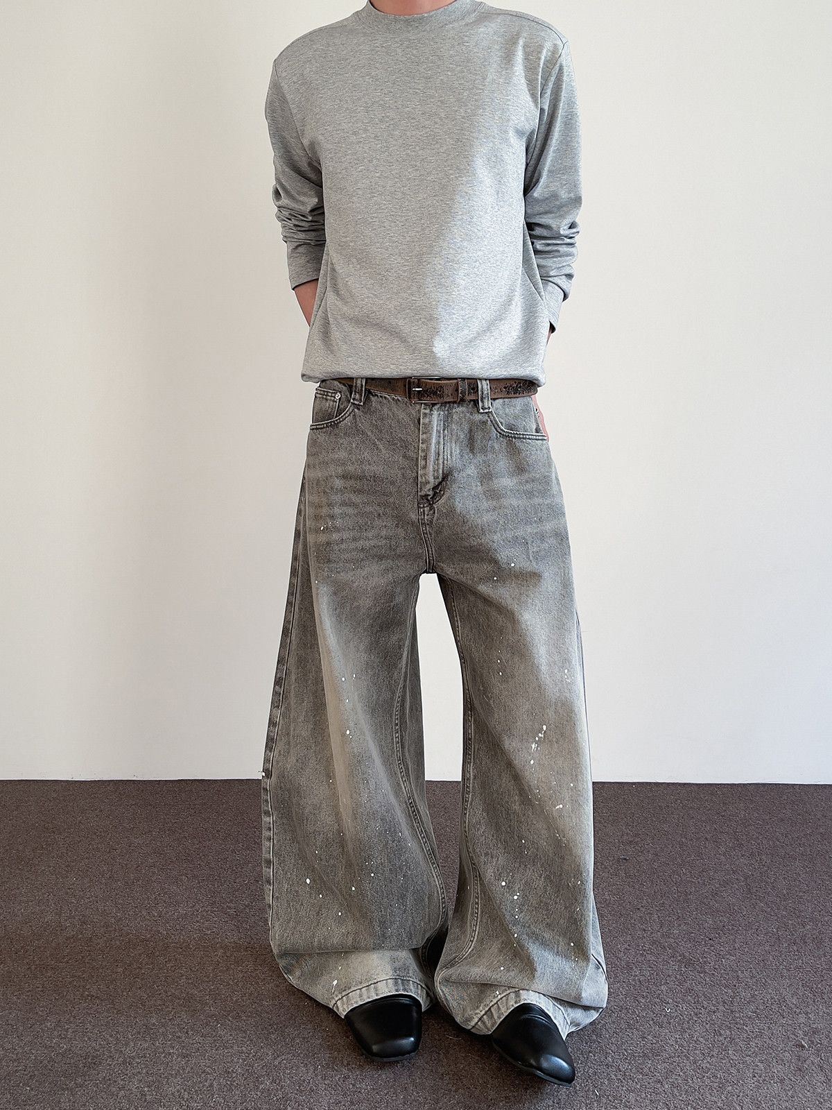 Jean × Vintage Wide Leg Baggy Jeans with Paint Splatter Detail Size US 30 / EU 46 - 2 Thumbnail