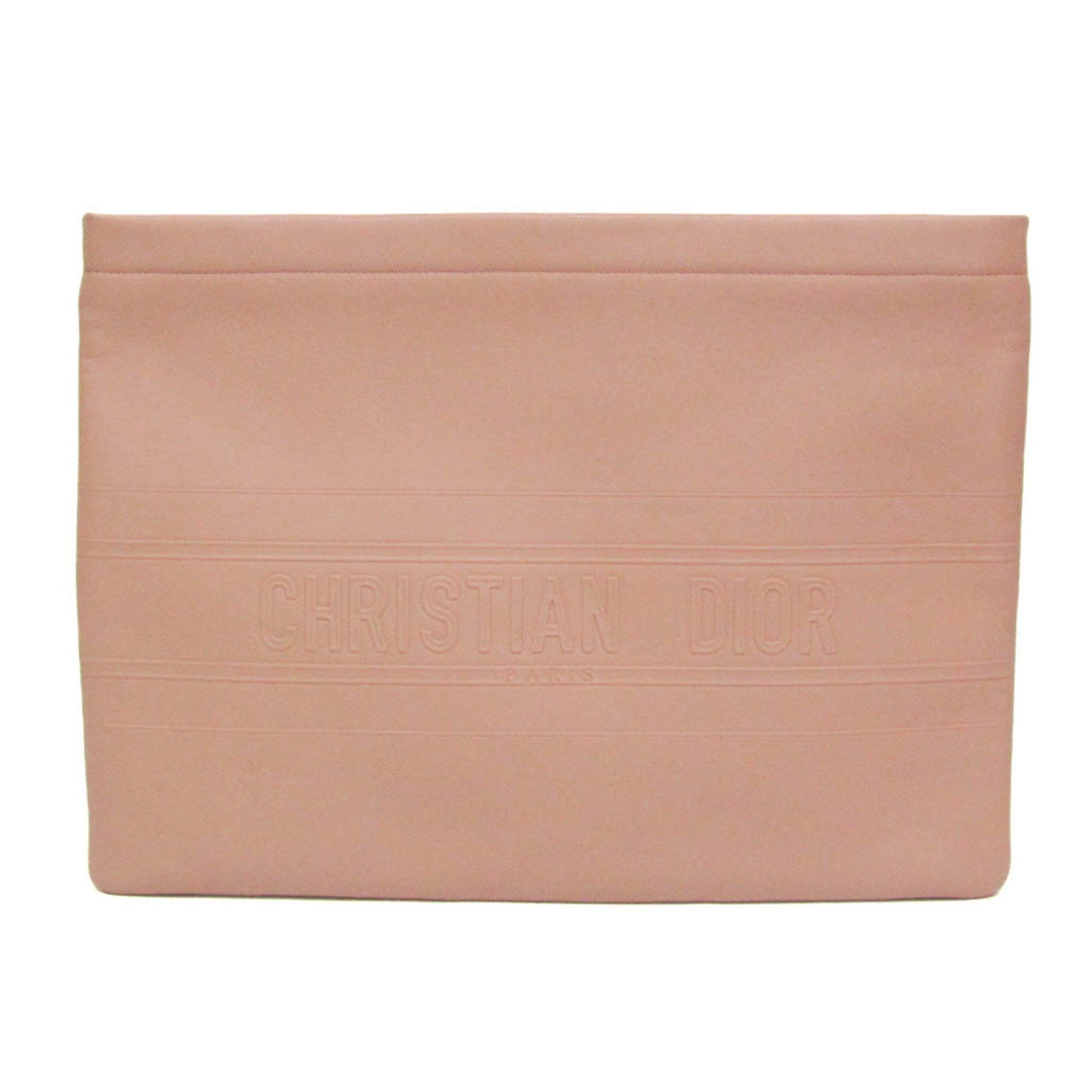 Dior Christian Dior Striped Logo Pouch Women,Men Leather Clutch Bag Pink Beige Size ONE SIZE - 1 Thumbnail