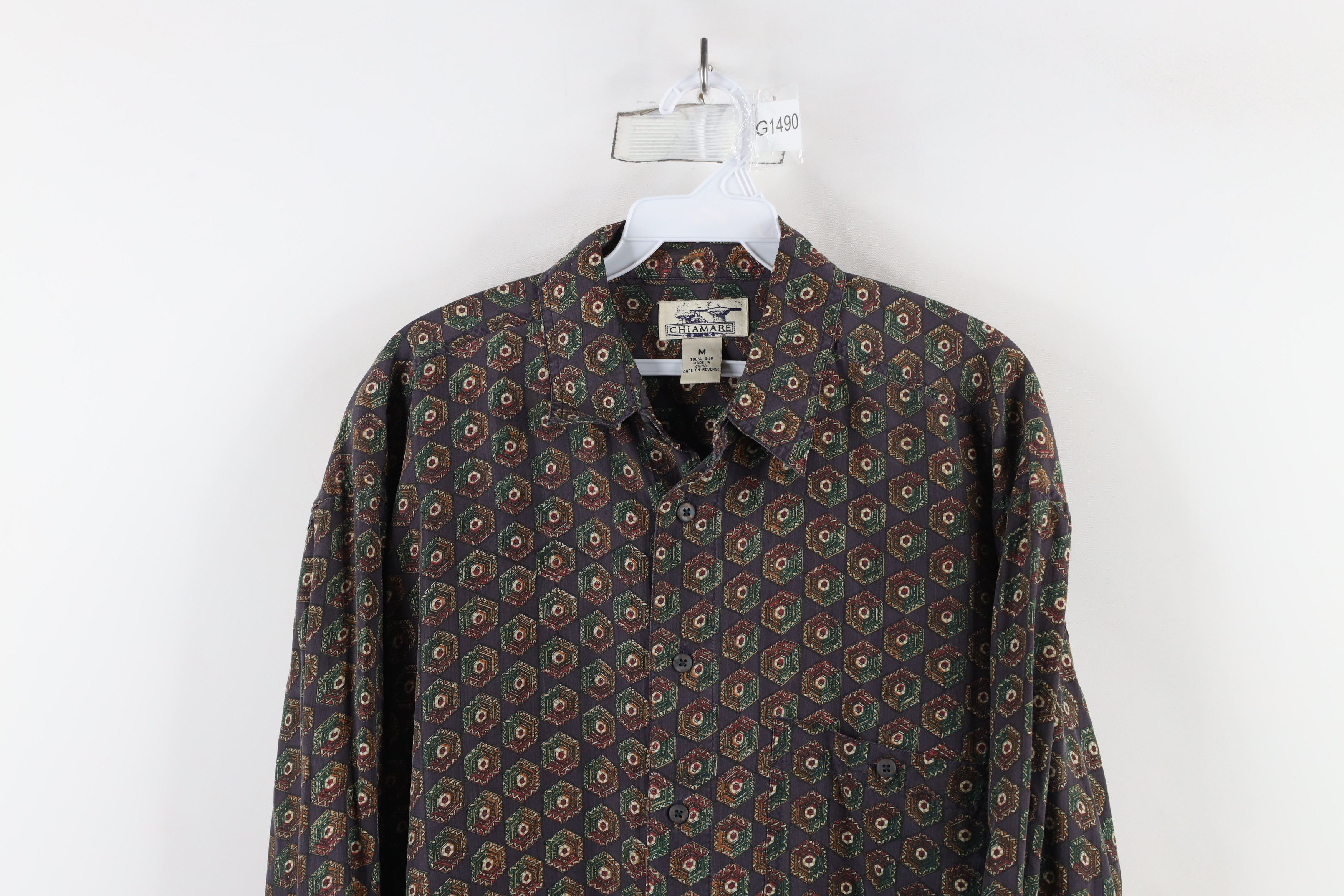 Vintage Vintage 90s Streetwear Geometric Silk Collared Button Shirt Size US M / EU 48-50 / 2 - 2 Thumbnail