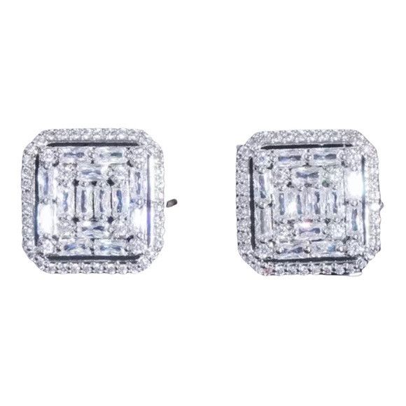 The Unbranded Brand 925 Silver Plated Princess Cut White Zirconia Earring Size ONE SIZE - 1 Thumbnail