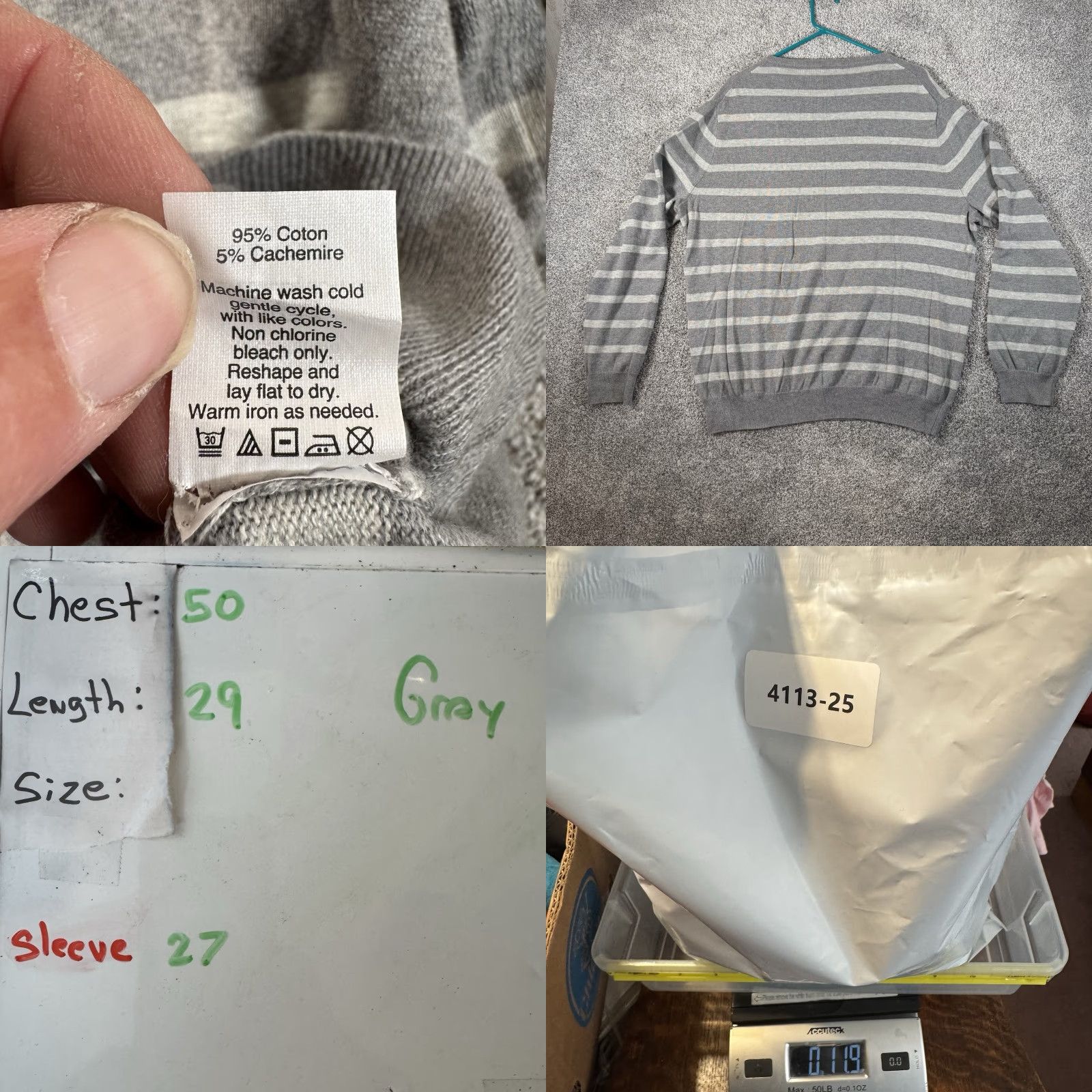 J.Crew J.CREW Sweater XL Men Striped Cotton with Cashmere Crew Neck Pullover Preppy Classic Capsule Wardrobe, Gray, Winter/Fall Size US XL / EU 56 / 4 - 8 Thumbnail
