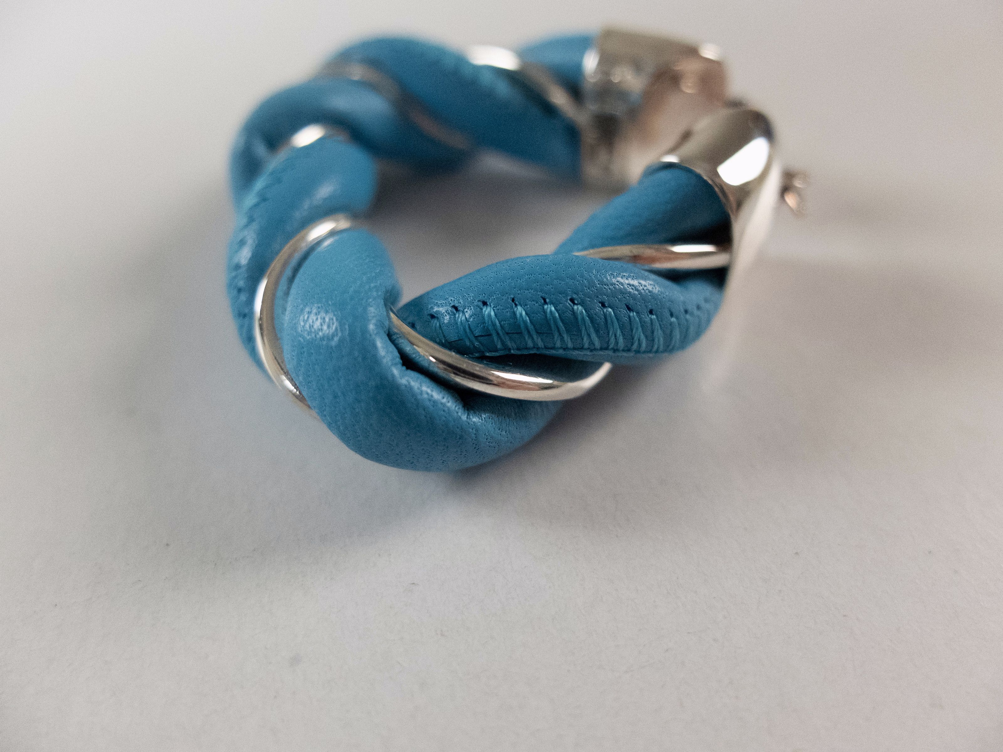 Bottega Veneta BOTTEGA VENETA Twist triangle blue leather silver earrings q Size ONE SIZE - 5 Thumbnail