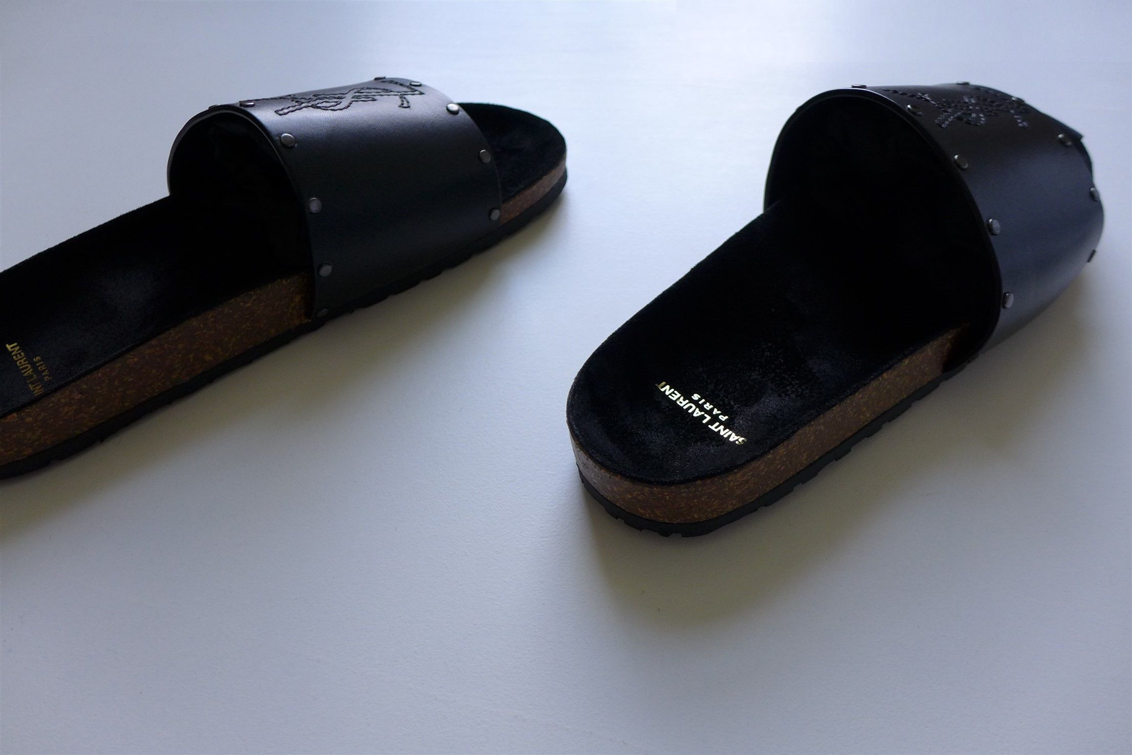 Saint Laurent Paris Saint Laurent Jimmy Logo Stud Slides Sandal - Black Leather Size US 9 / EU 42 - 9 Thumbnail