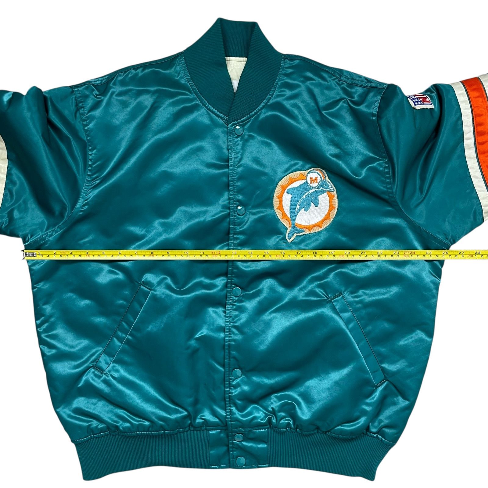 NFL VTG 90s MIAMI DOLPHINS STARTER SATIN JACKET SPELL OUT Sz L Size US L / EU 52-54 / 3 - 12 Thumbnail