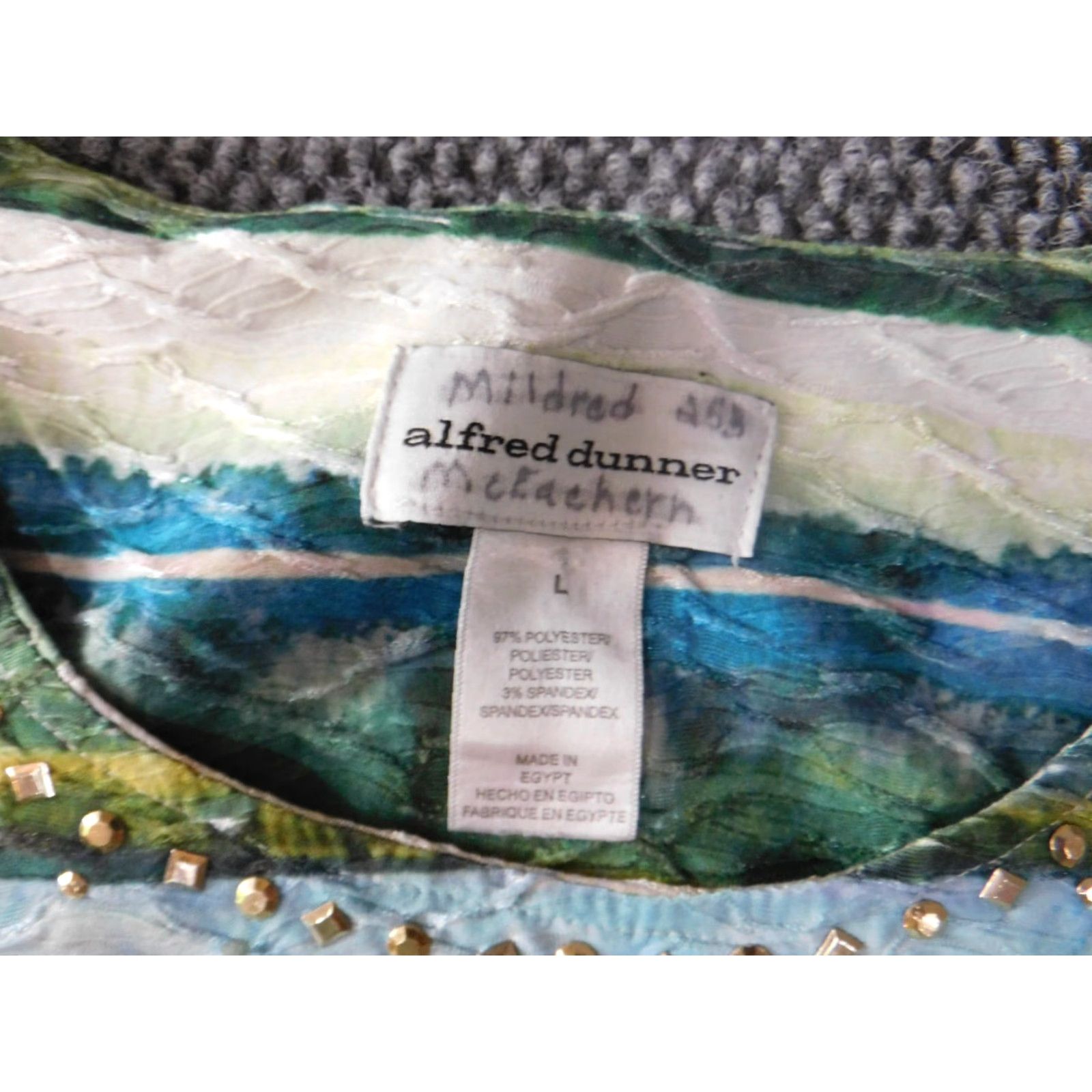 Vintage Alfred Dunner Blouse Shirt Womens L Green Striped Round Neck Pullover Stretch Casual Vintage: No Size L / US 10 / IT 46 - 6 Thumbnail