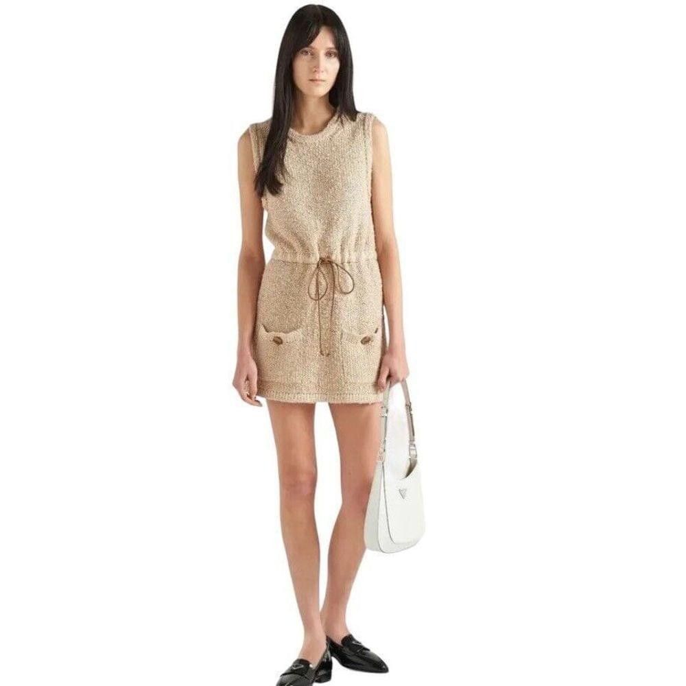 Prada PRADA Boucle Drawstring Mini Dress NWT S Oatmeal Authentic Size S / US 4 / IT 40 - 2 Thumbnail