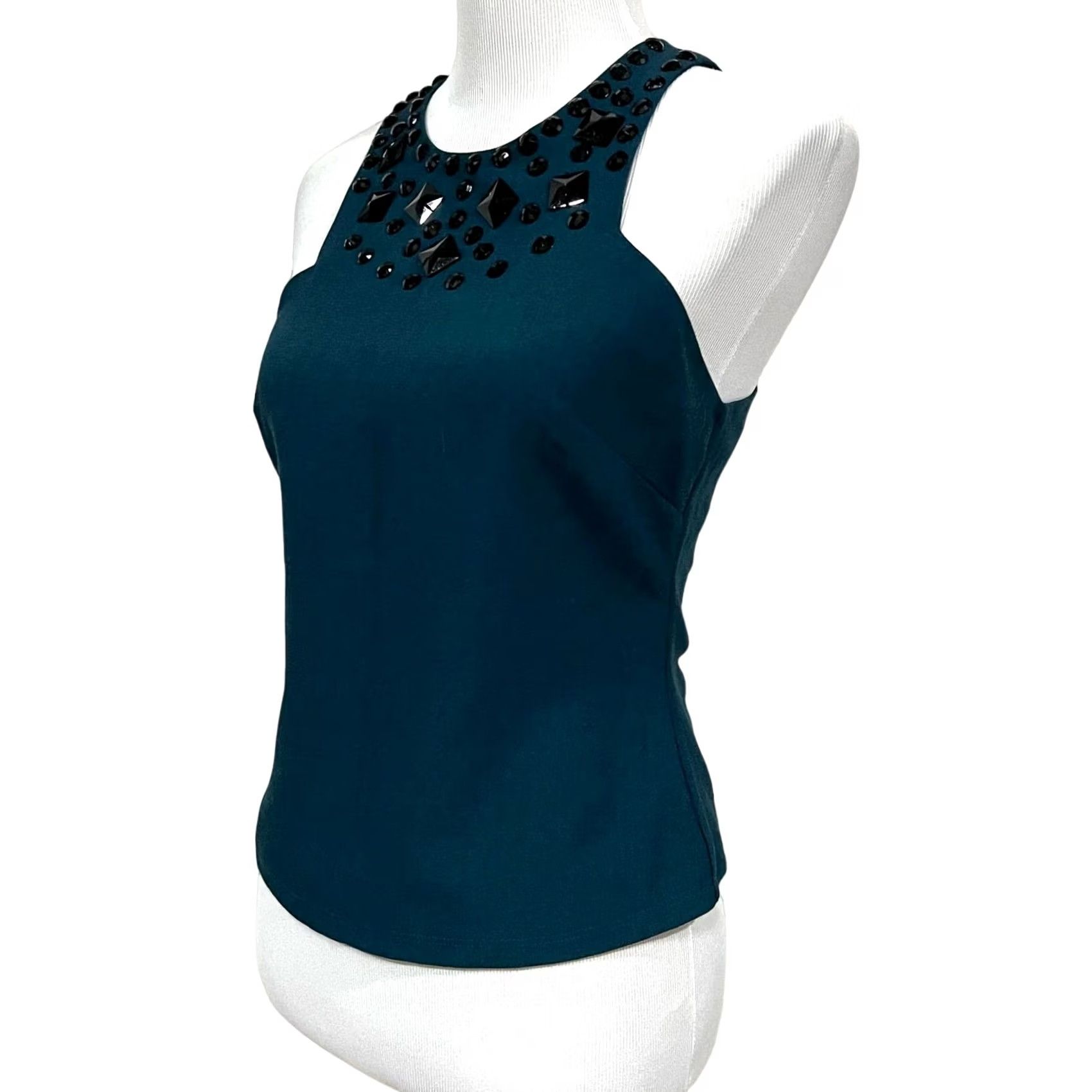 Griffin Annie Griffin Beaded Sleeveless Top Teal Blue Sz 6 Womens Blouse Fitted Tank Short Sleeveless Size M / US 6-8 / IT 42-44 - 3 Thumbnail