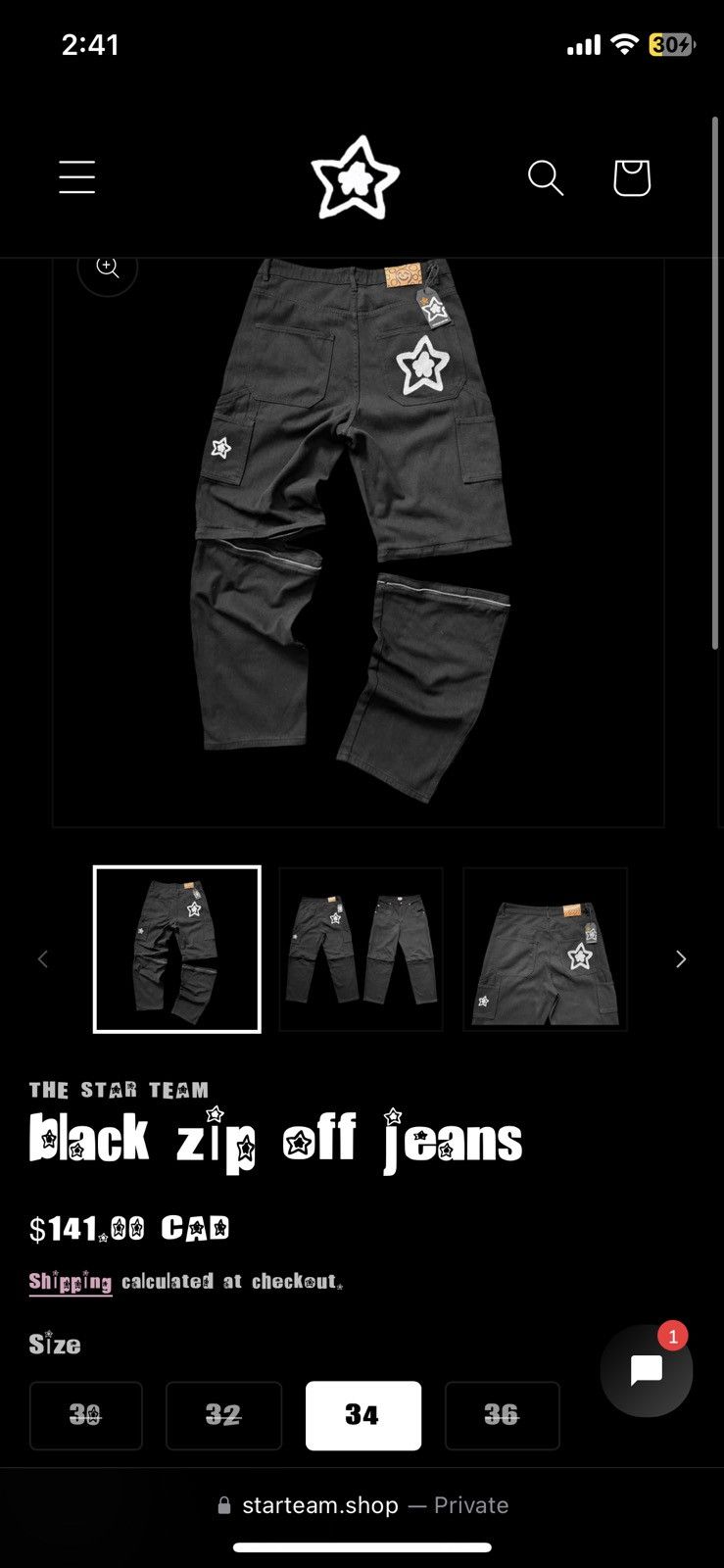 image of Star Team Denim Zip Off Jeans in Black, Men's (Size 34)