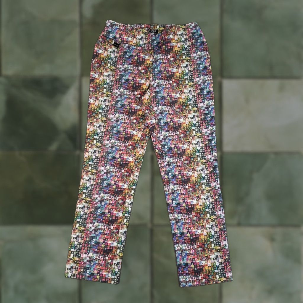 Vintage Lisette Pants Womens 8 (28x27) Red Mosaic Floral Flowers Cropped Straight Leg Size 28" / US 6 / IT 42 - 1 Thumbnail
