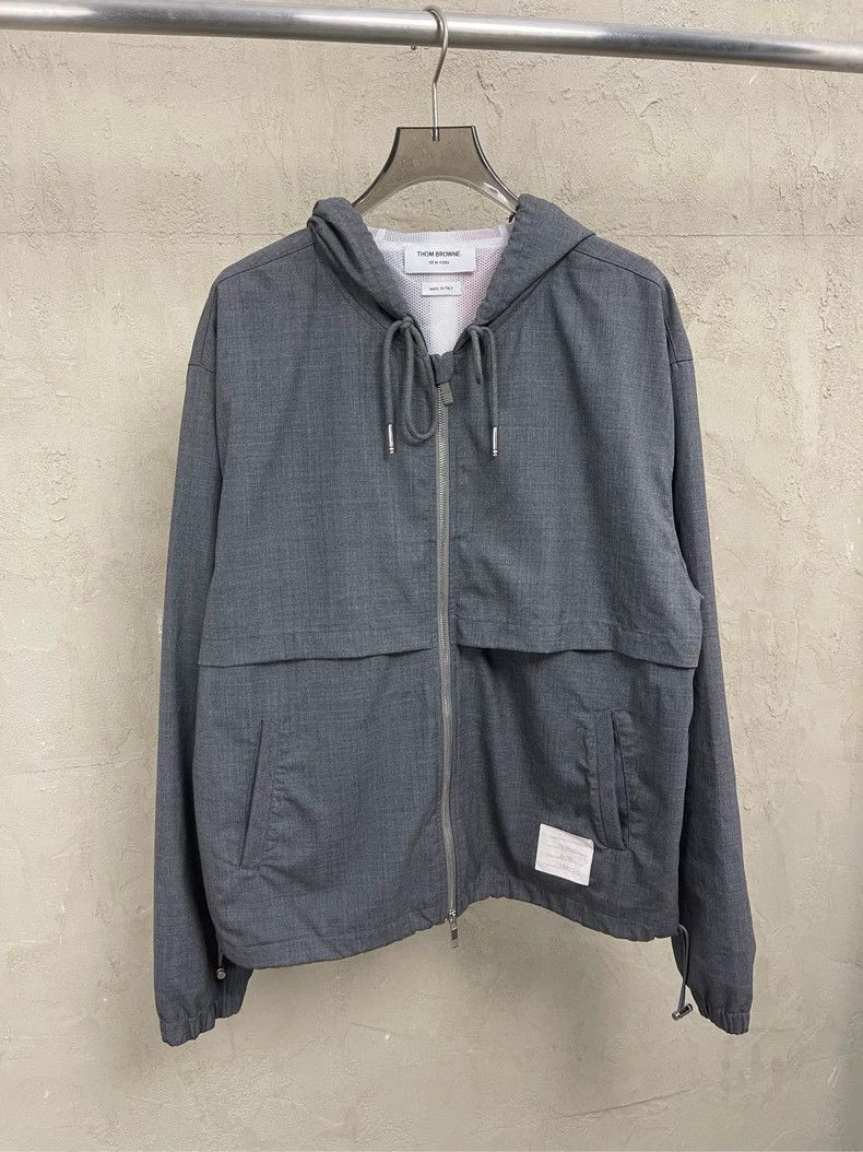 Thom browne Gray back color stripe wool zipper hooded windb