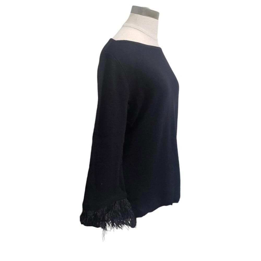 Ann Taylor CT1968 Ann Taylor Feathered Sleeve Black Sweater L Size L / US 10 / IT 46 - 3 Thumbnail