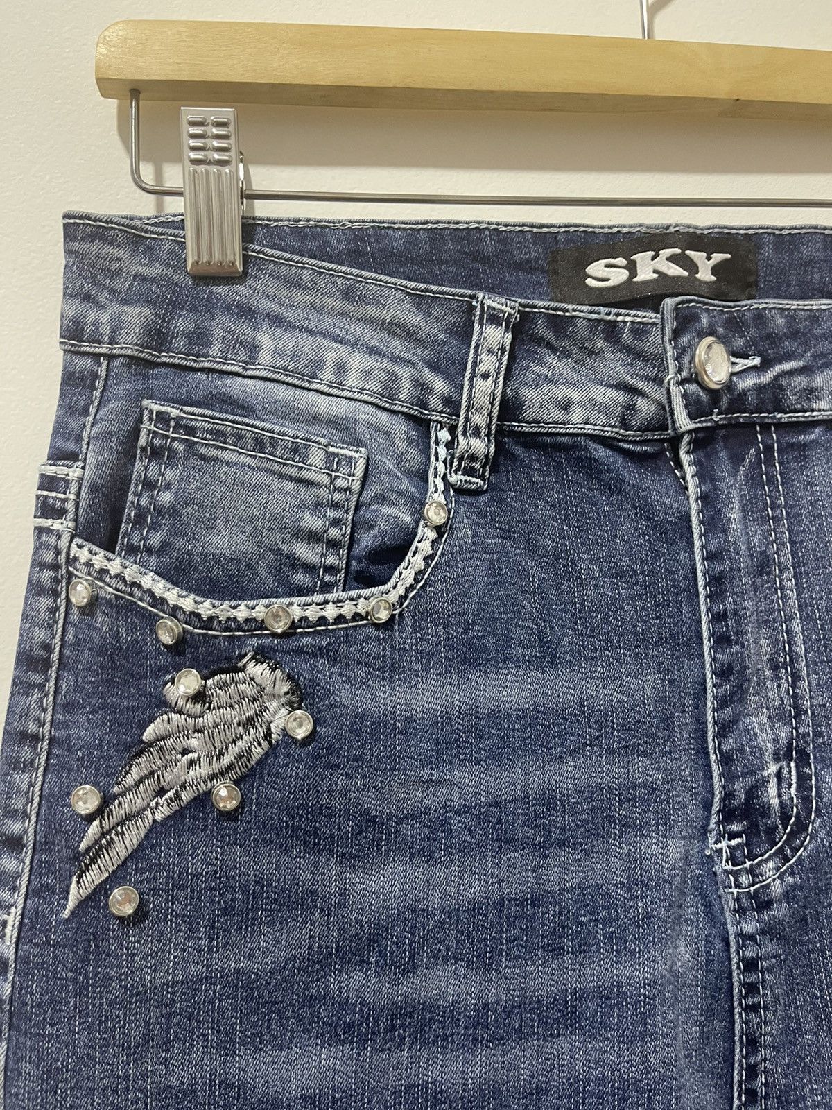 Hysteric Glamour Rare Vintage SKY Skull Wings Embroidered Flare Denim Size US 30 / EU 46 - 13 Thumbnail