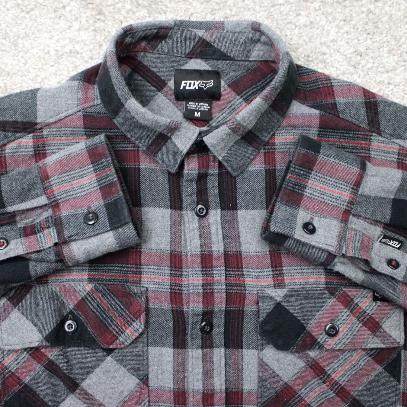 Fox Racing Fox Racing Shirt Men Medium Gray/Red Plaid Flannel 100% Cotton Long Sleeve Button Up Casual Outdoor Vintage? Size US M / EU 48-50 / 2 - 2 Thumbnail