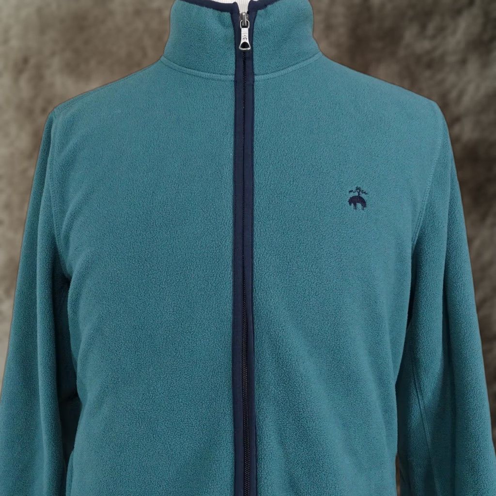 Brooks Brothers Jacket Mens L Green Full Zip Stand Collar Fleece Lined Pockets Zip Logo Embroidered Solid Warm Windbreaker 90s?