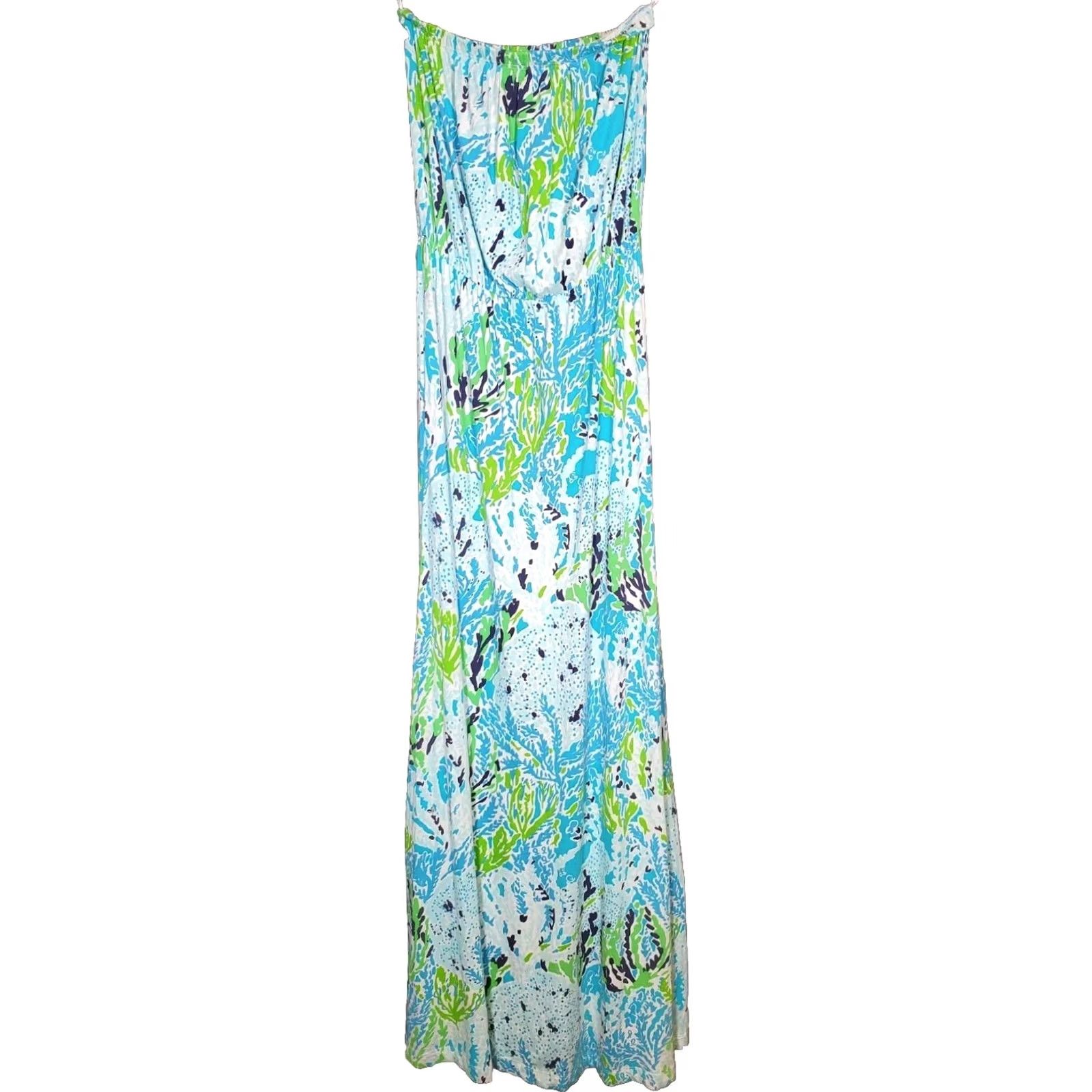 Lilly Pulitzer Lilly Pulitzer Marlisa Strapless Maxi Dress Spa Blue Lets Cha Cha 83839 Women S Size S / US 4 / IT 40 - 6 Thumbnail