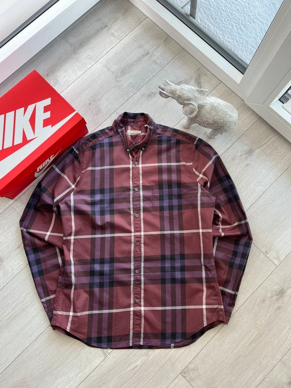 Burberry Burberry Burgundy L Check Checked Long-sleeve Shirt Size US L / EU 52-54 / 3 - 1 Thumbnail