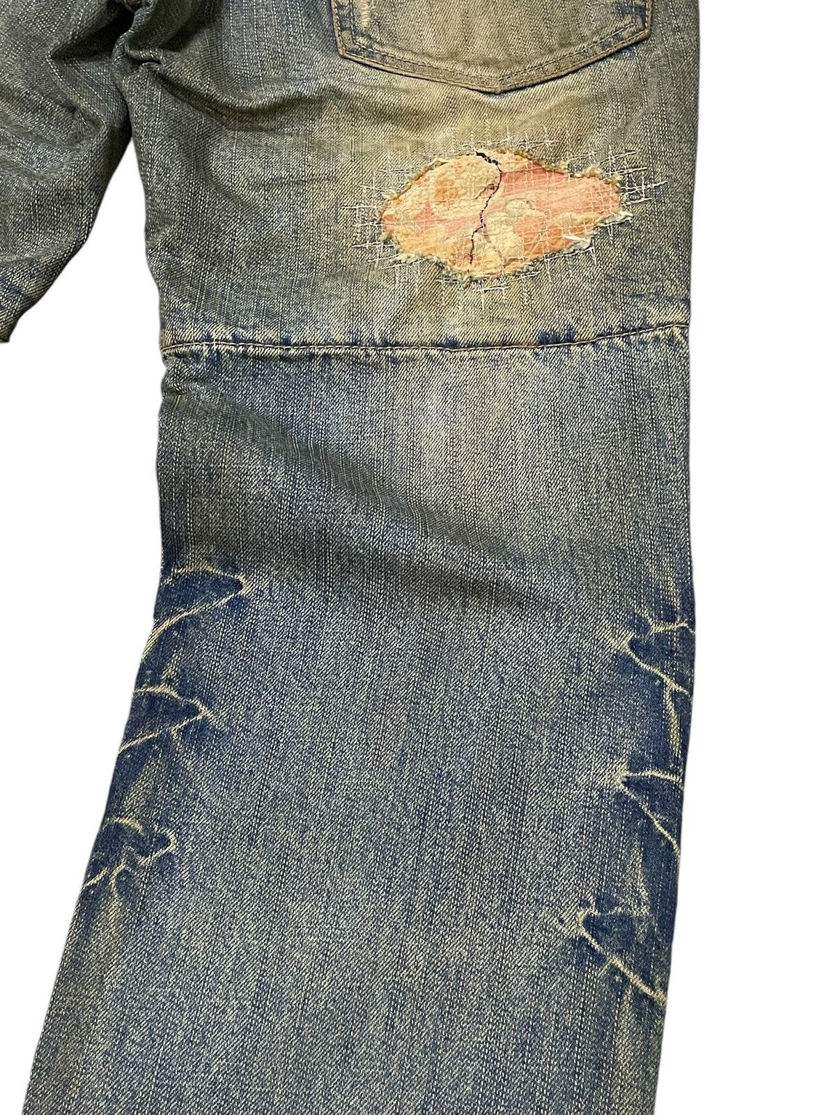 Japanese Brand Archive PPFM Pierced Mud Wash Double Waist Distressed Jeans Size US 31 - 15 Thumbnail