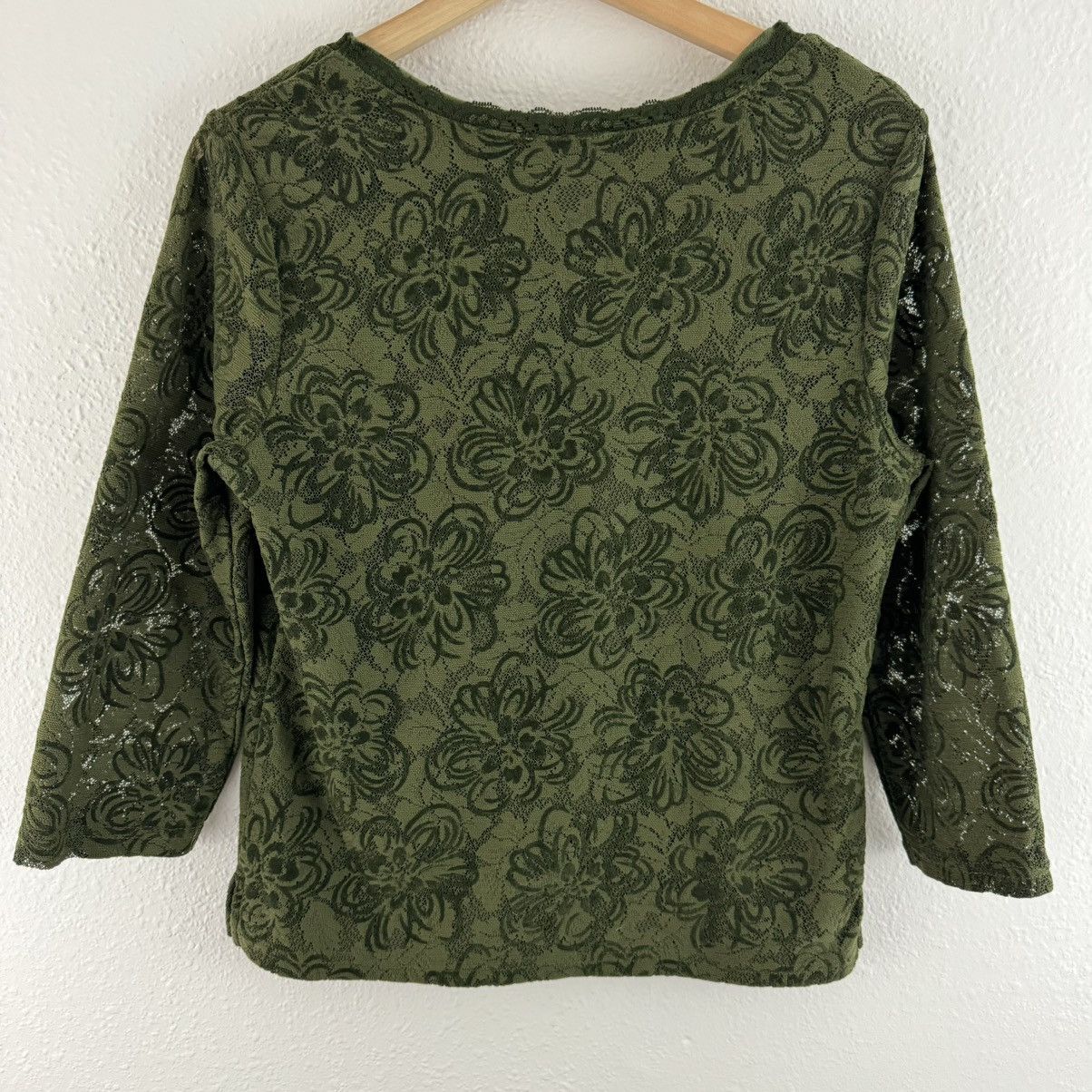 Other Vintage Y2K Moss Green Floral Lace Dainty Button Up Blouse Size M / US 6-8 / IT 42-44 - 6 Thumbnail