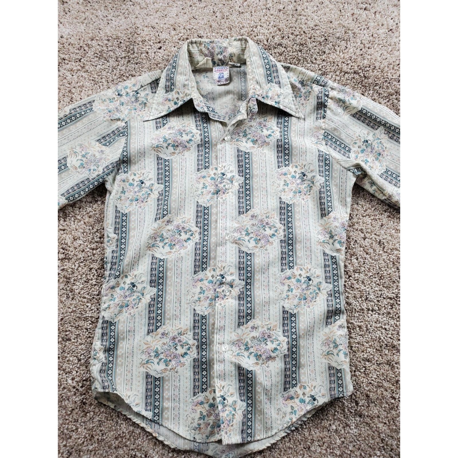 Vintage VINTAGE Kennington Shirt Mens Small Floral Stripe Mickey Mouse Long Sleeve 70s Beige Size US S / EU 44-46 / 1 - 3 Thumbnail
