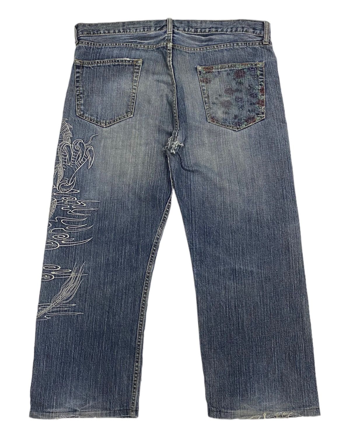 Dragonfly VINTAGE JAPANESE DRAGON EMBROIDERY BAGGY DISTRESSED DENIM Size US 39 - 5 Thumbnail