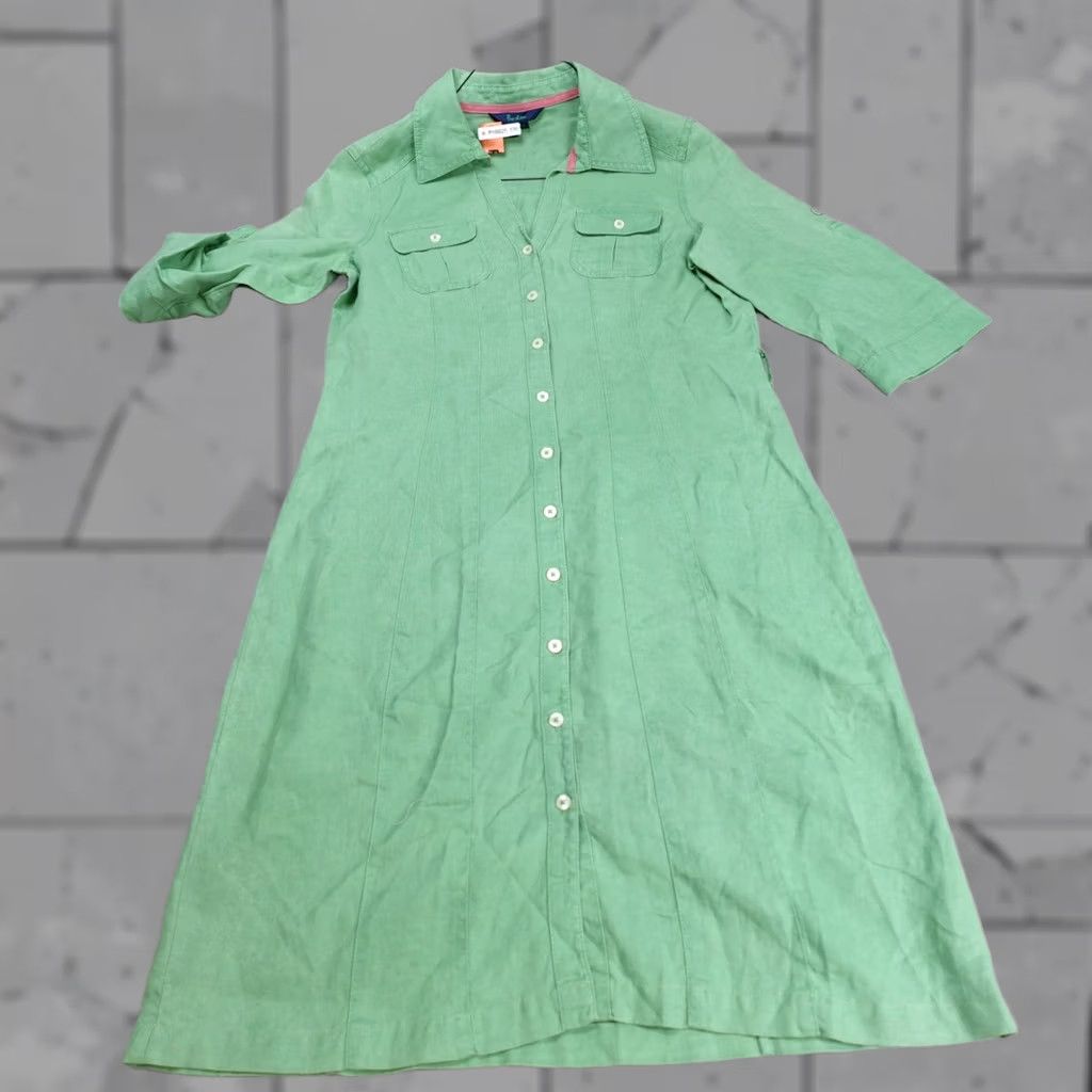 Boden Boden Dress Shirt Dress 8L Green Linen Roll Tab Utility Shirtdress Women Size 8 Knee Length Pockets Casual Size M / US 6-8 / IT 42-44 - 1 Thumbnail