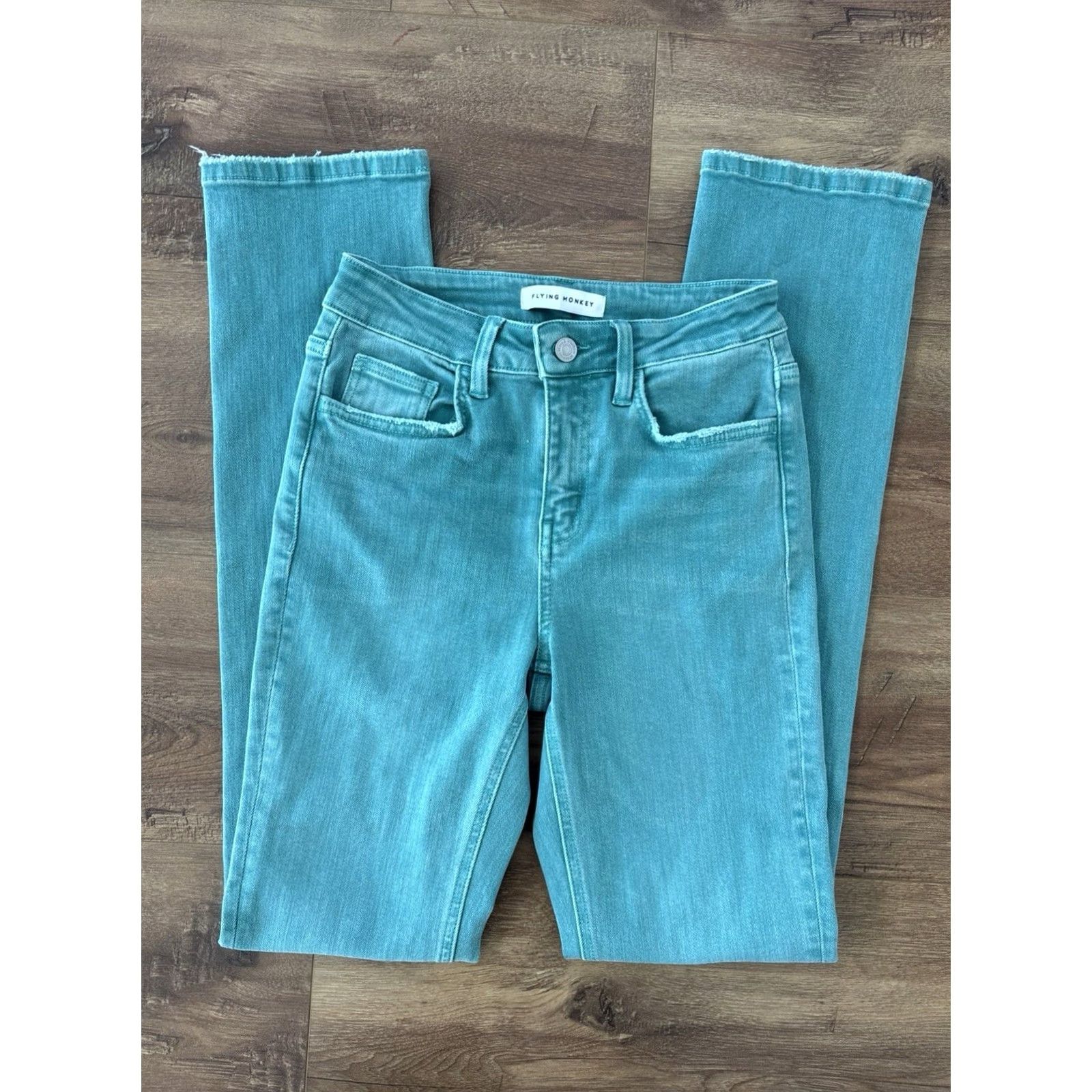 Vintage NWT Flying Monkey Jeans Teal Straight Womens 24 Jeans Slim Fit Classic Stretch High Rise Cotton Denim Regular 41” 31” Waist 12” Ladies Size 42" / US 20 - 2 Thumbnail