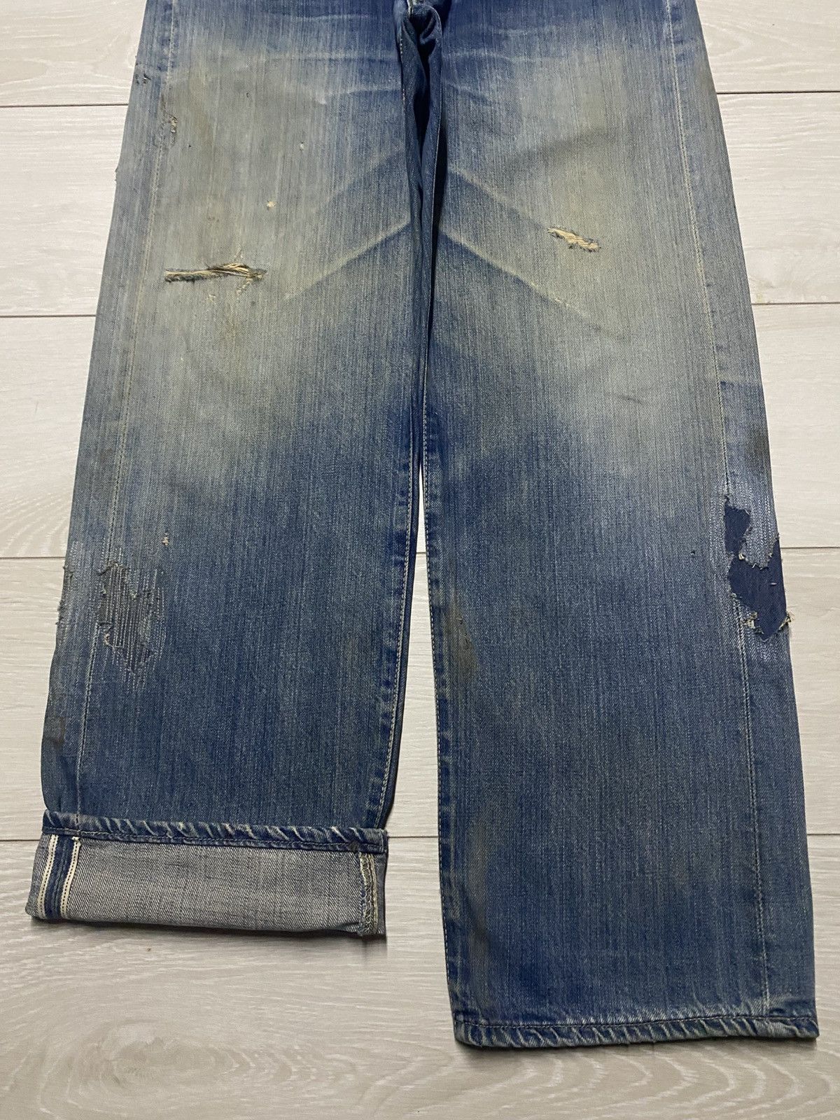 Evisu Crazy Vintage Evis 90s Heavy repaired Distressed Baggy Jeans Size US 33 - 5 Thumbnail