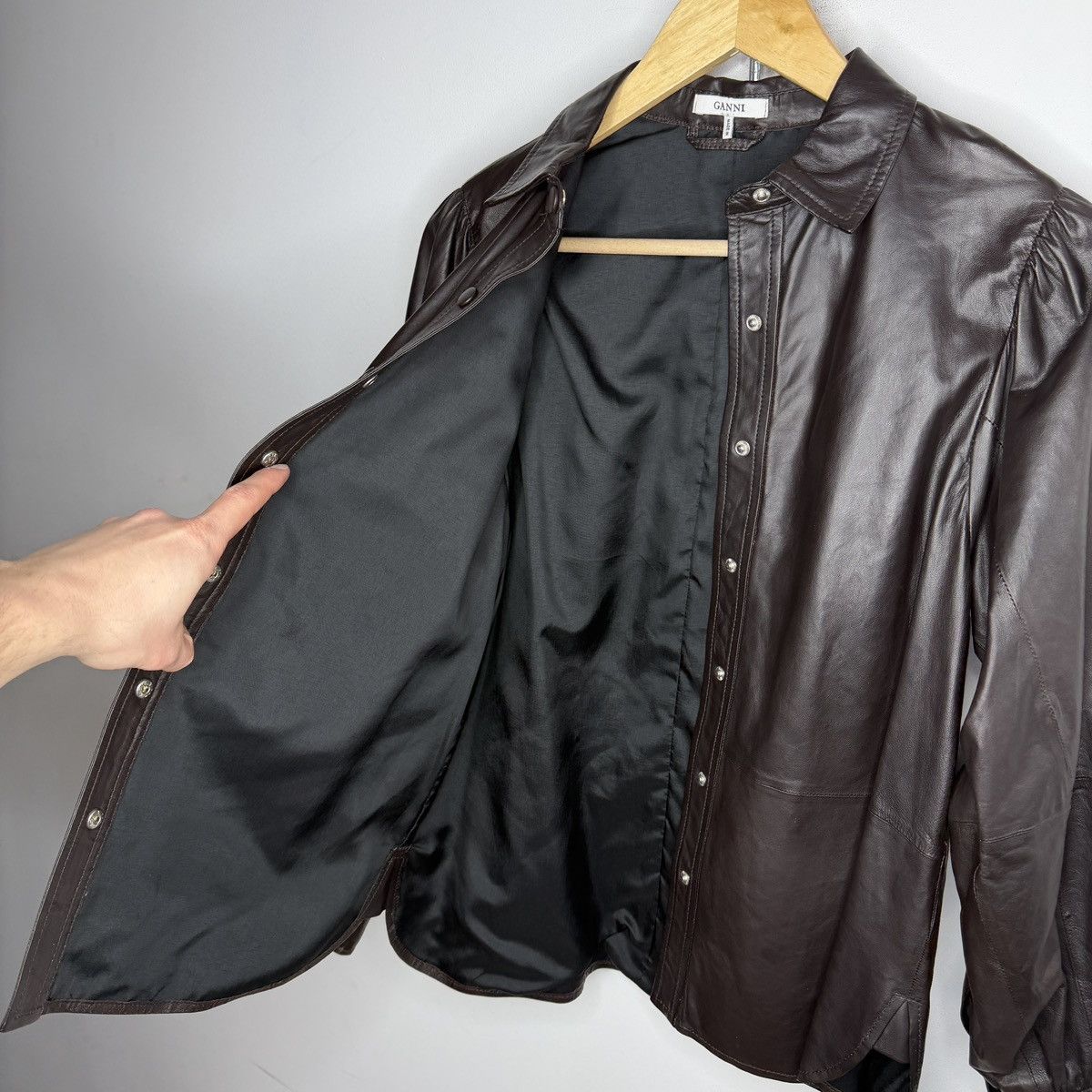 Ganni Ganni Lamb leather snap button shirt Size S / US 4 / IT 40 - 11 Thumbnail