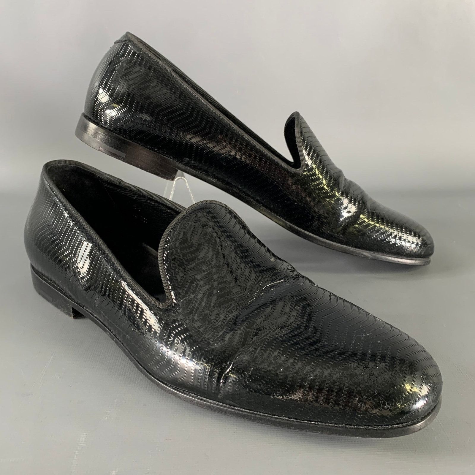 GIORGIO ARMANI Black Textured Leather Slip On Loafers