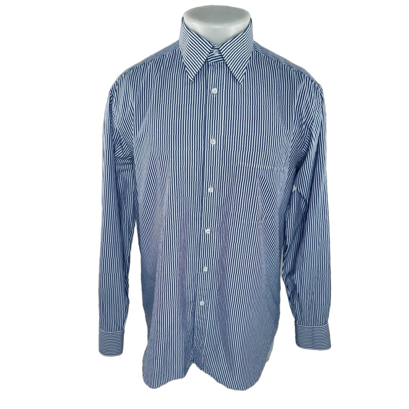 Brioni Brioni Striped Dress Shirt - 16.5 / 42 - Italy - Blue White - Men - Regular - B10 Size 46R - 1 Thumbnail